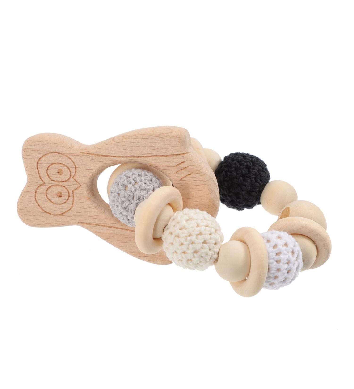 KOMBIUDA Silicone & Wooden Baby Teether Maracas | Musical Instruments & Teething Toy for Babies 0-6 Months - Buy Online on GoSupps.com