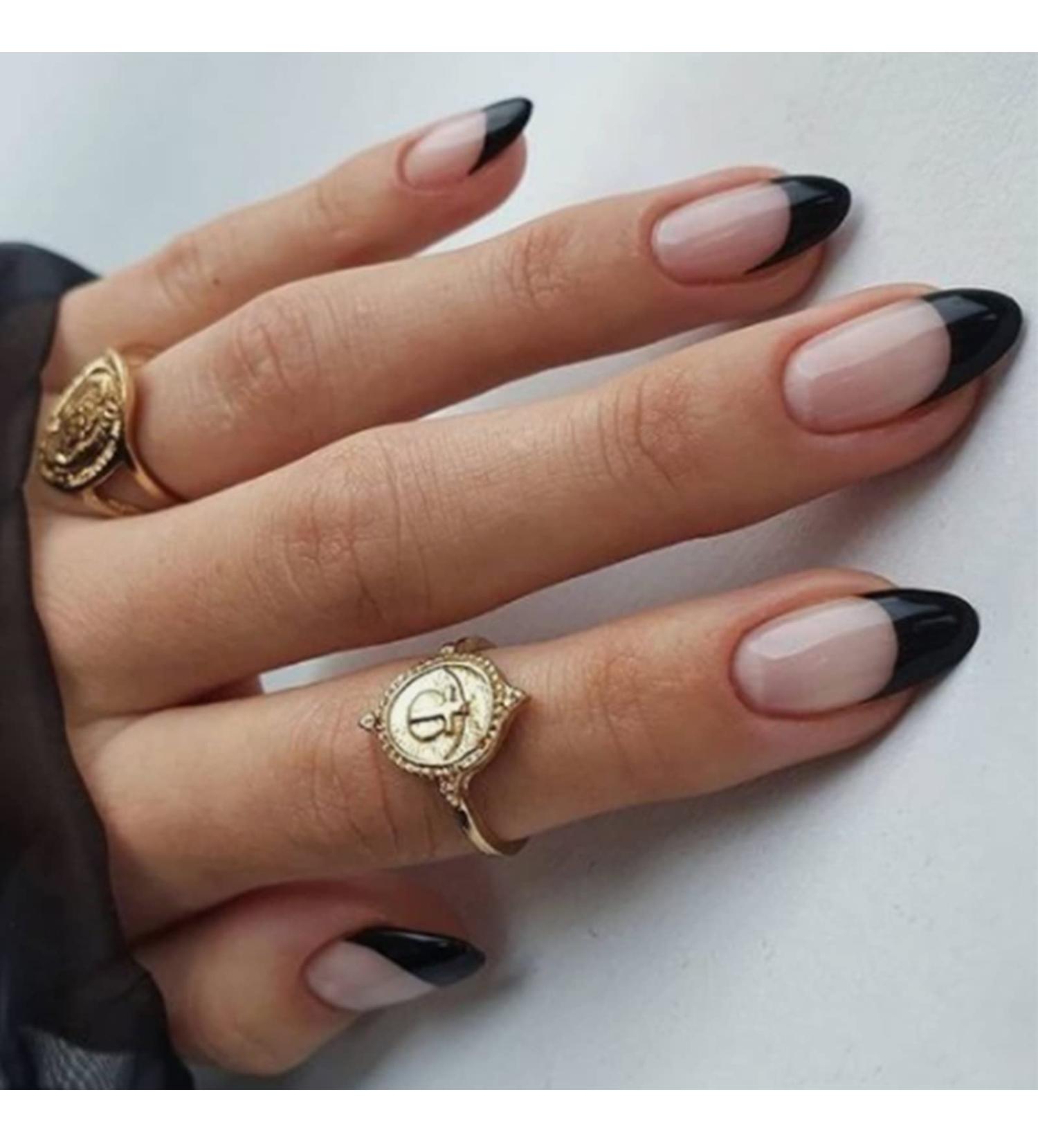 Vemalo BLACK French Press on Nails Medium - 24 pcs (Style 1) - Buy Online on GoSupps.com
