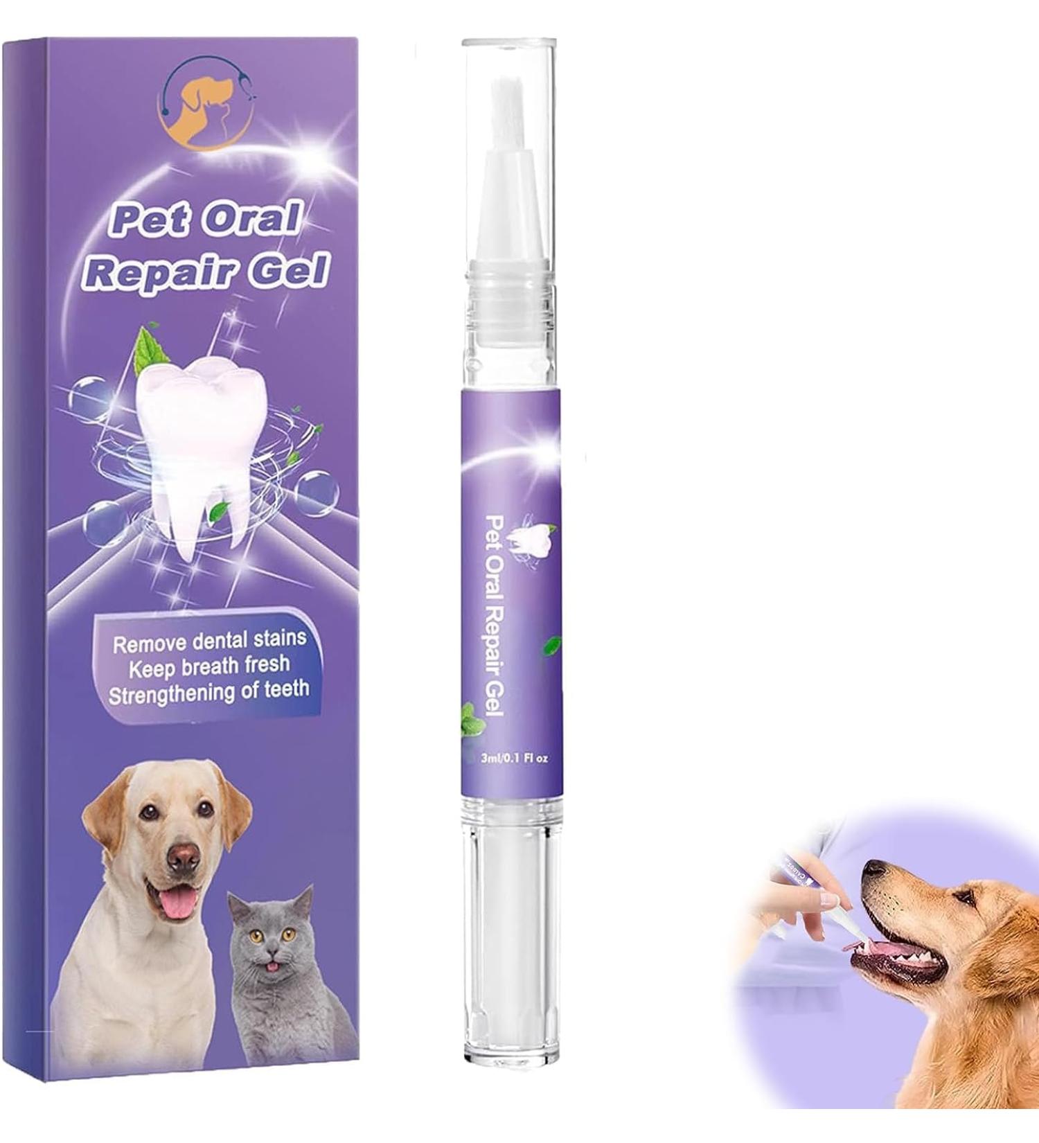 Cvreoz Pet Oral Repair Gel Pet Oral Restoration Whitening Gel Pet Breath Freshener Gel Pet Brush Free Oral Gel for Most Cats and Dogs Targets Tartar Eliminate Bad Breath (1PCS) - Buy Online on GoSupps.com