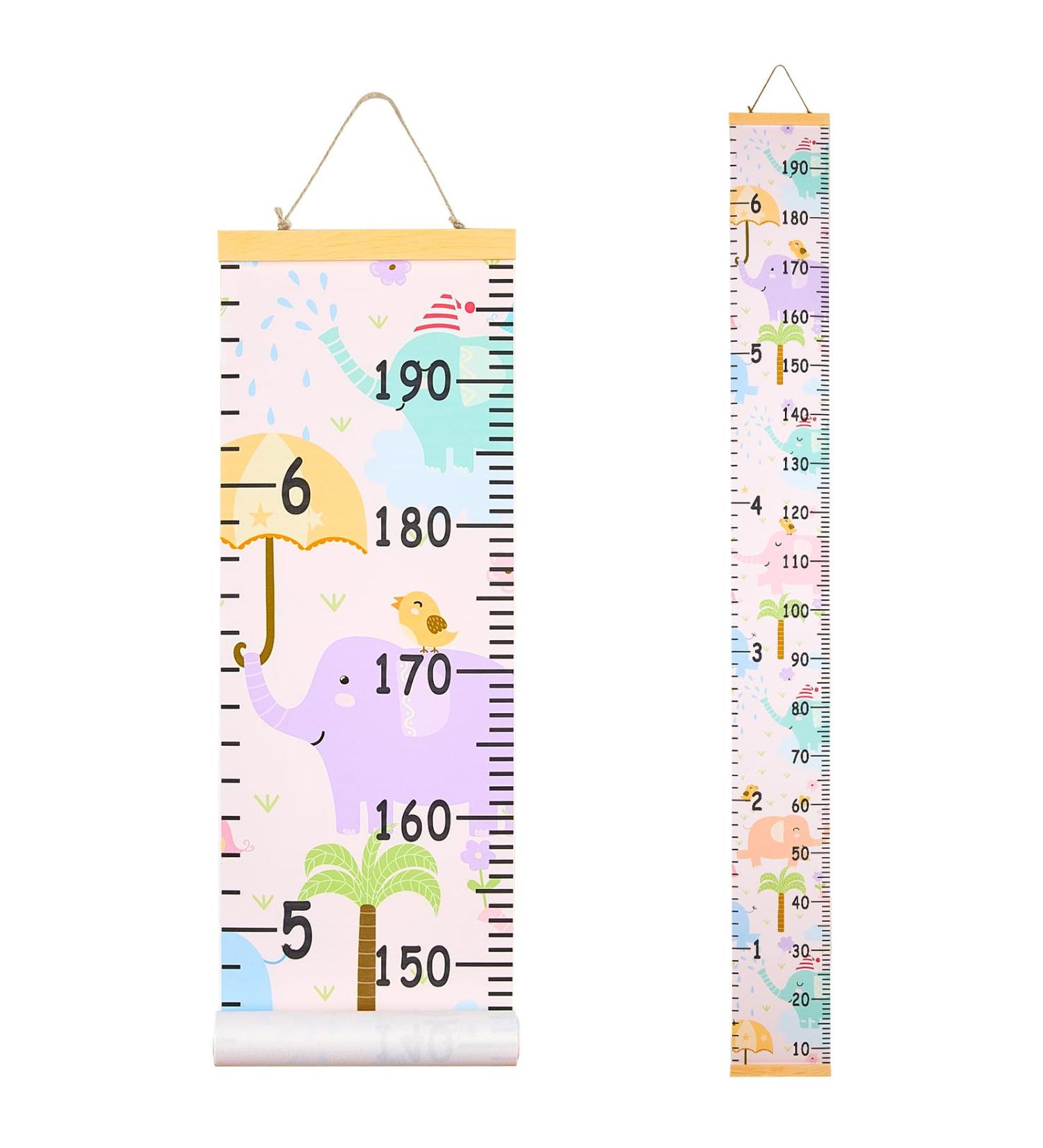 MHJY Kids Growth Chart - Wooden Ruler Height Measure Wall Chart 7.9'' x 79'' Canvas Hanging Decor for Baby Girls Boys - Nursery & Toddler Bedroom Decoration with Happy Elephant Design - Buy Online on GoSupps.com