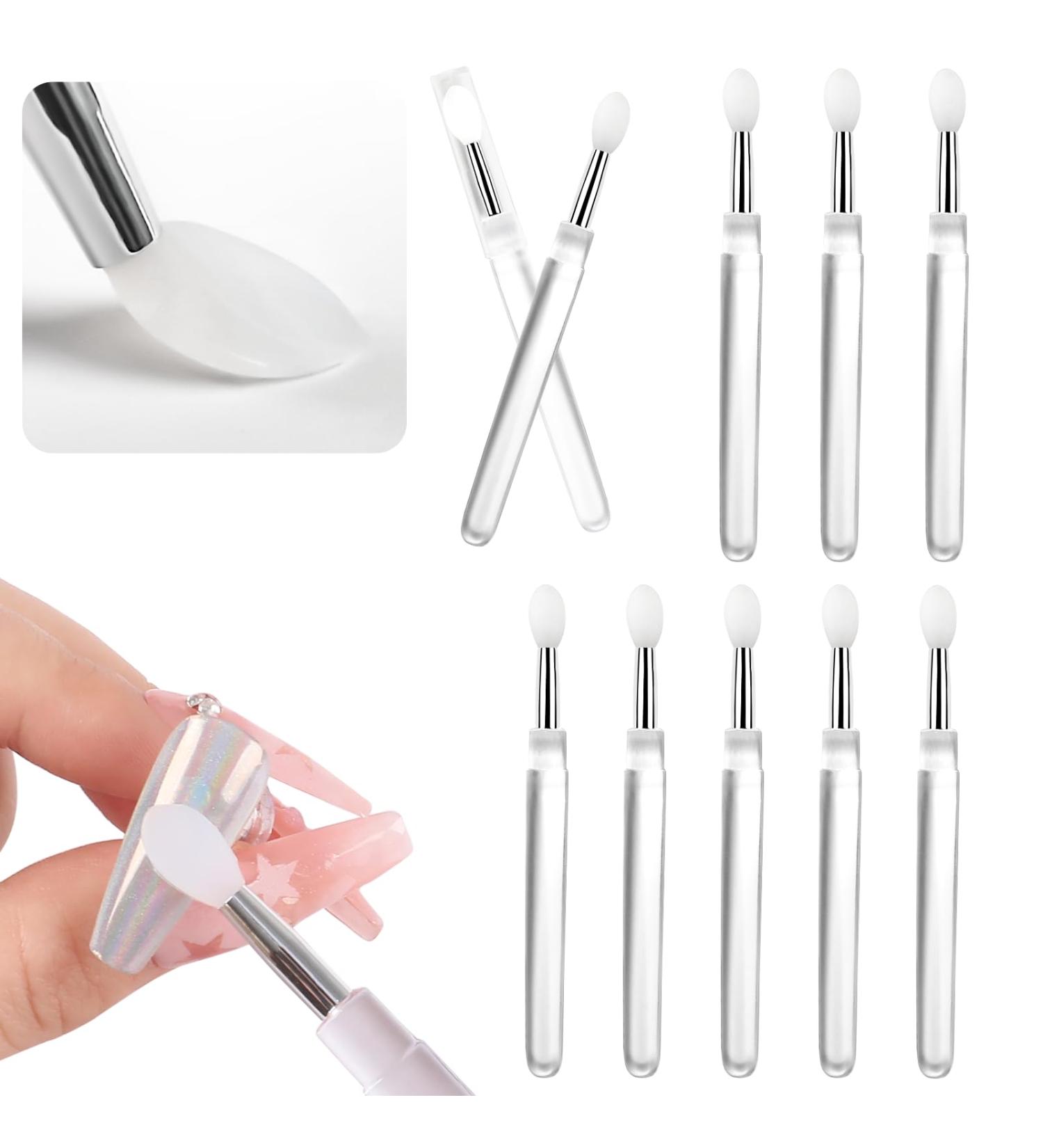 Silicone Nail Powder Applicator Brush Set - 10 Pcs Reusable Lip & Nail Art Brushes for Holographic Chrome Glitter Mirror Finish Makeup - White - Buy Online on GoSupps.com