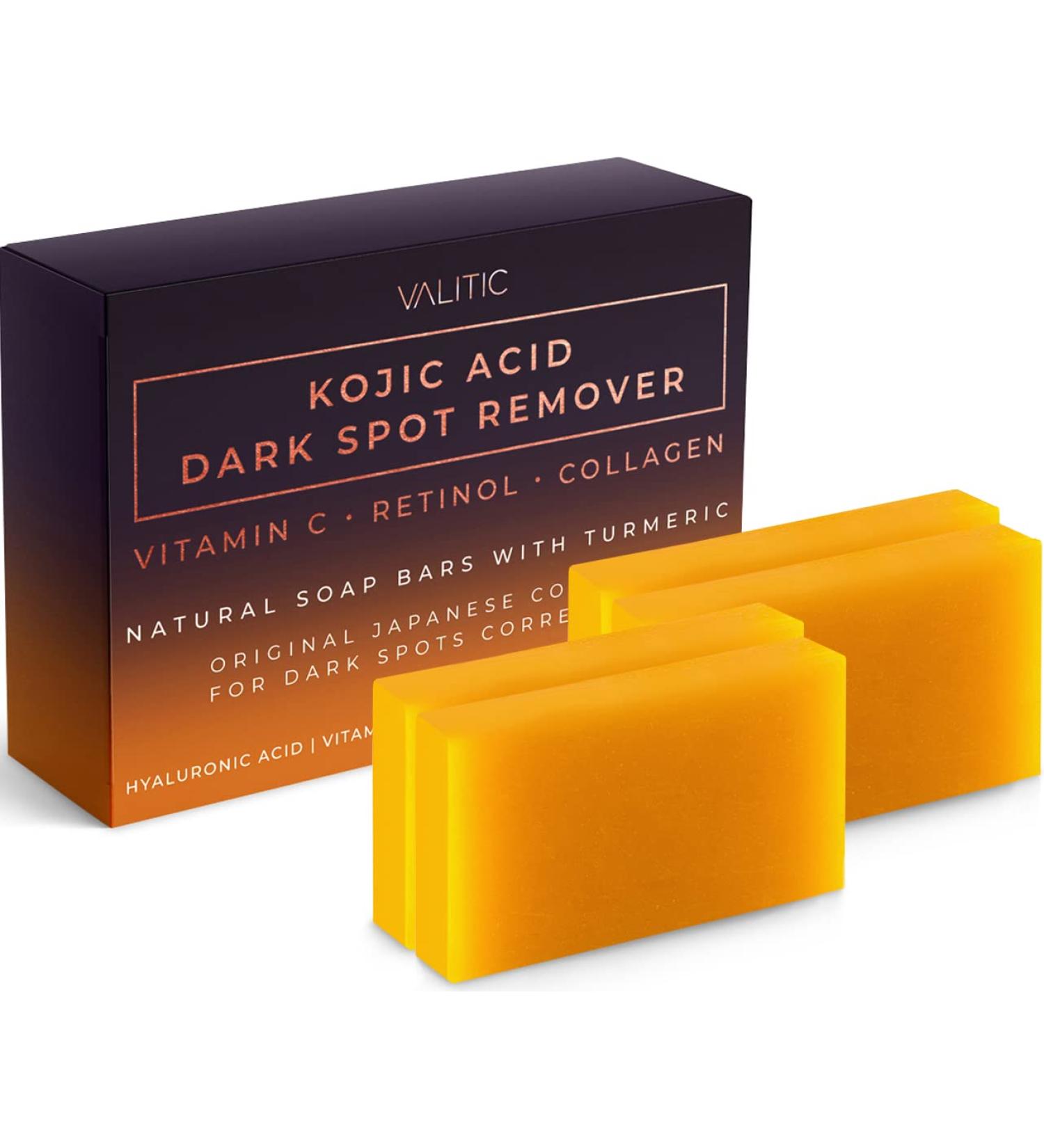 VALITIC Kojic Acid Dark Spot Remover Soap Bars - Vitamin C Retinol Collagen & Turmeric - Japanese Complex with Hyaluronic Acid & Shea Butter (4 Pack) - Shop Internationally - Buy Online on GoSupps.com