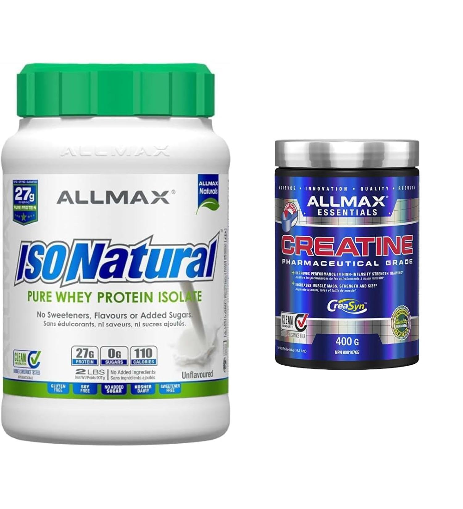 ALLMAX Naturals ISONATURAL Whey Protein Isolate (2 Pound) + ALLMAX Creatine Monohydrate (400g) - Buy Online on GoSupps.com