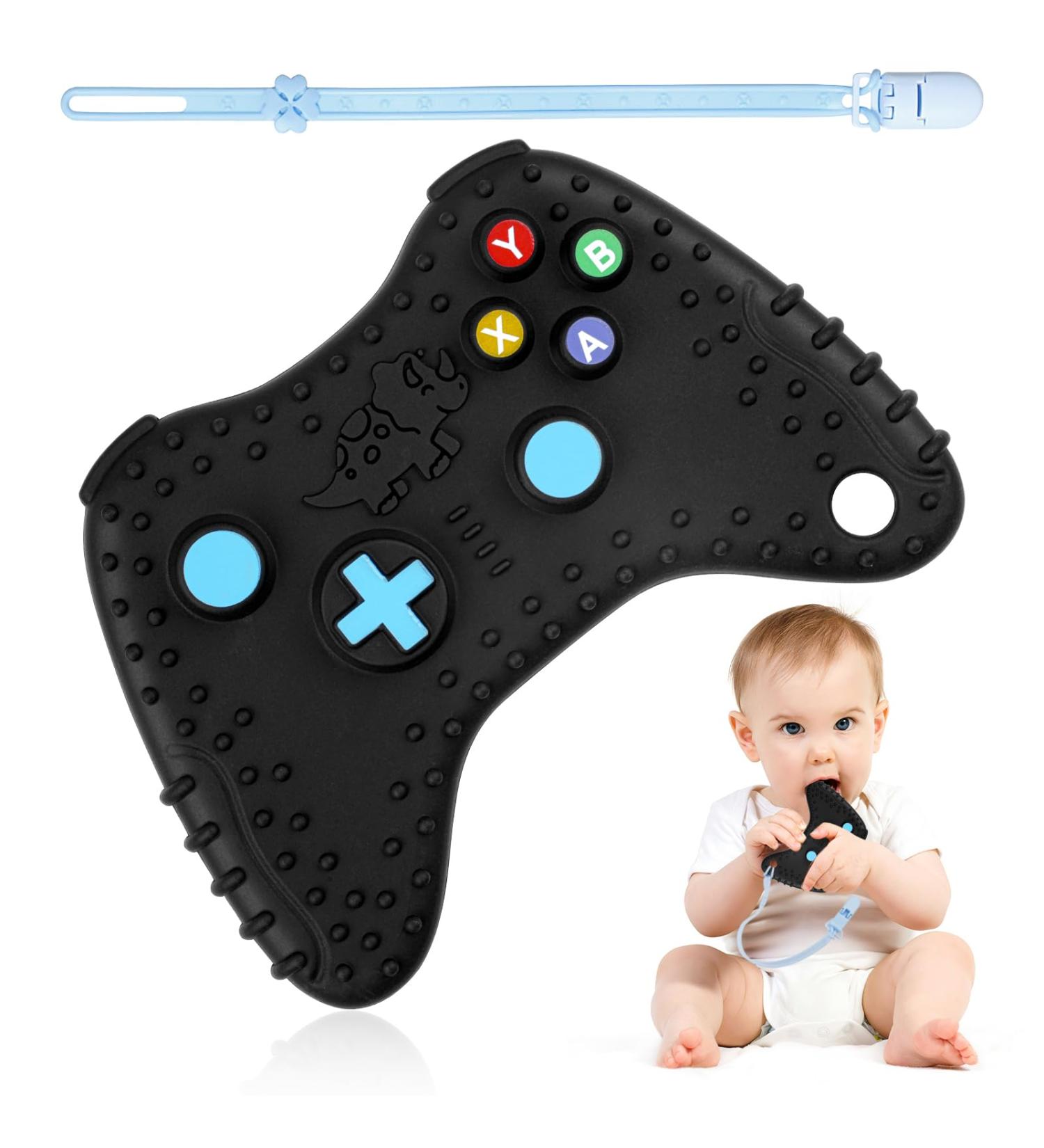 Buy BPA-Free Baby Biting Toys | Silicone Game Controller & Pacifier Chain | Dental Aid for 3+ Months - Black Gamepad Bite Ring - Buy Online on GoSupps.com