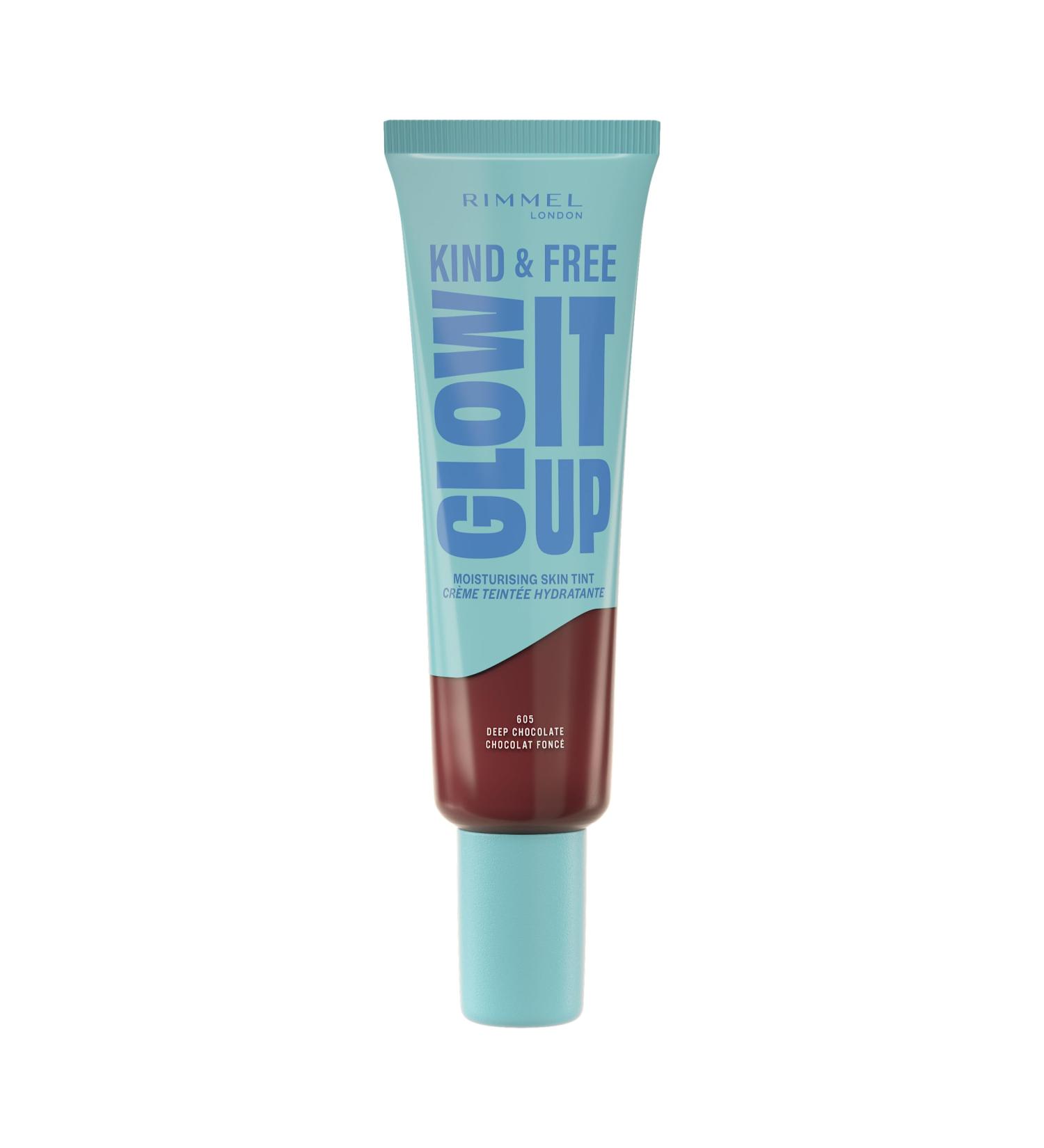 RIMMEL LONDON KIND & FREE GLOW IT UP MOISTURISING SKIN TINT MAKEUP W 30 ML 605 DEEP CHOCOLATE
