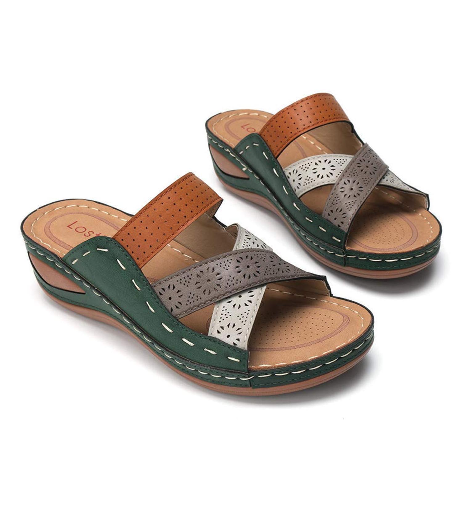 Buy Women's Wedge Heel Open Toe Sandals - Summer Flip-Flops - Synthetic Leather Size 38/40 EU (3 Blue) - Buy Online on GoSupps.com