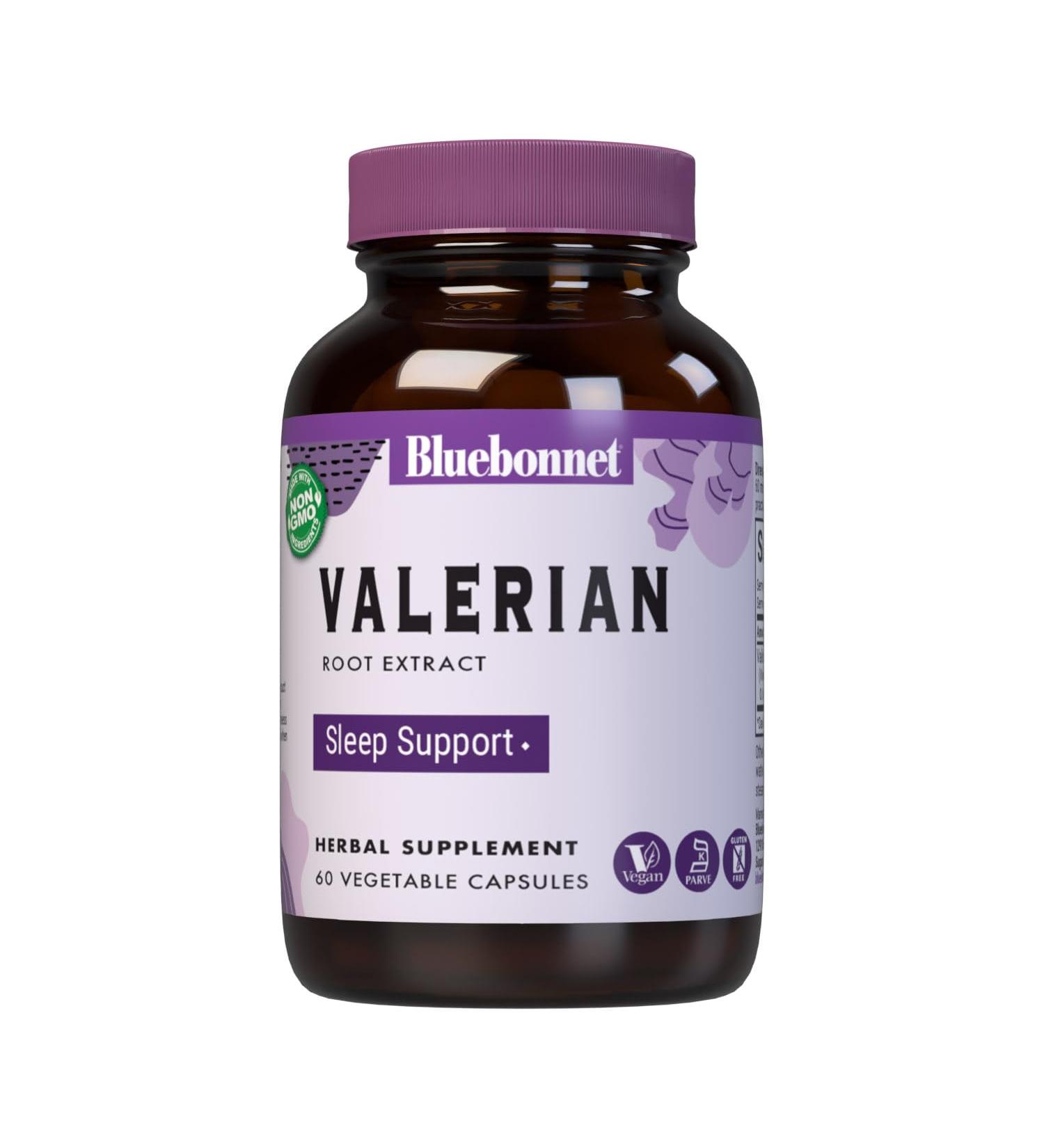 BlueBonnet Nutrition Valerian Root Extract Sleep Support* Non-GMO Vegan Kosher Certified Gluten-Free Soy-Free 60 Vegetable Capsules 60 Servings