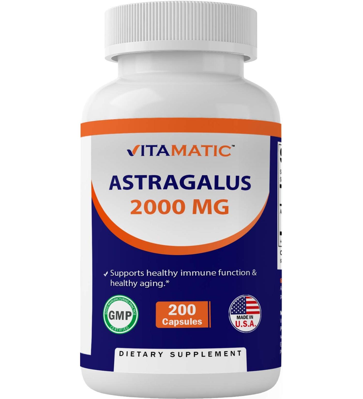 Vitamatic Astragalus Capsules 2000mg - 200 Count - Immune System Support Supplement - Buy Online on GoSupps.com