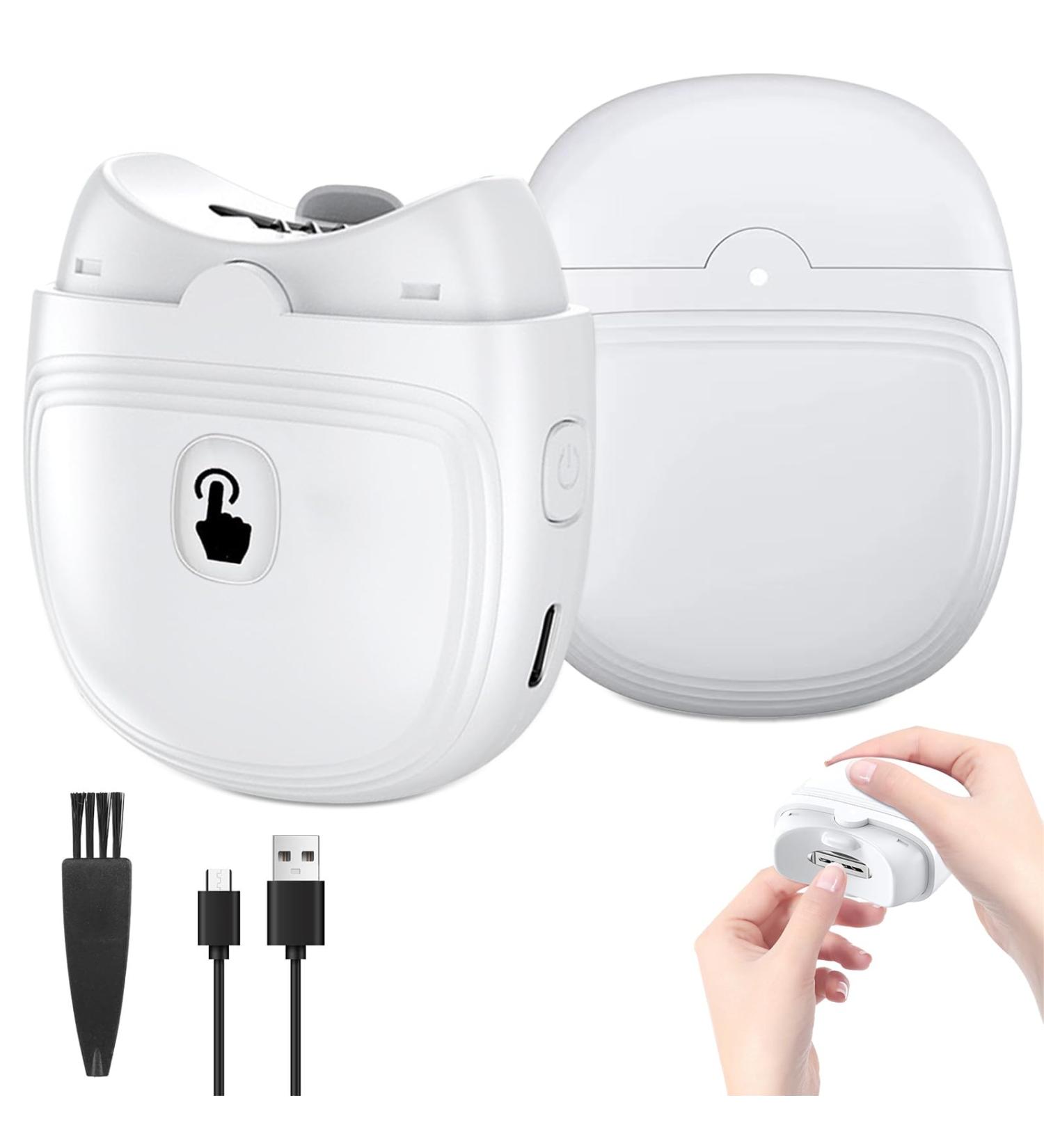 Electric Automatic Nail Clippers Cutter 2024 New 2in 1 Fingernail Clipper with Nail Scraps Storage Light USB Rechargeable Safety Fingernail Trimmer for Adult Seniors Baby (White) - Buy Online on GoSupps.com