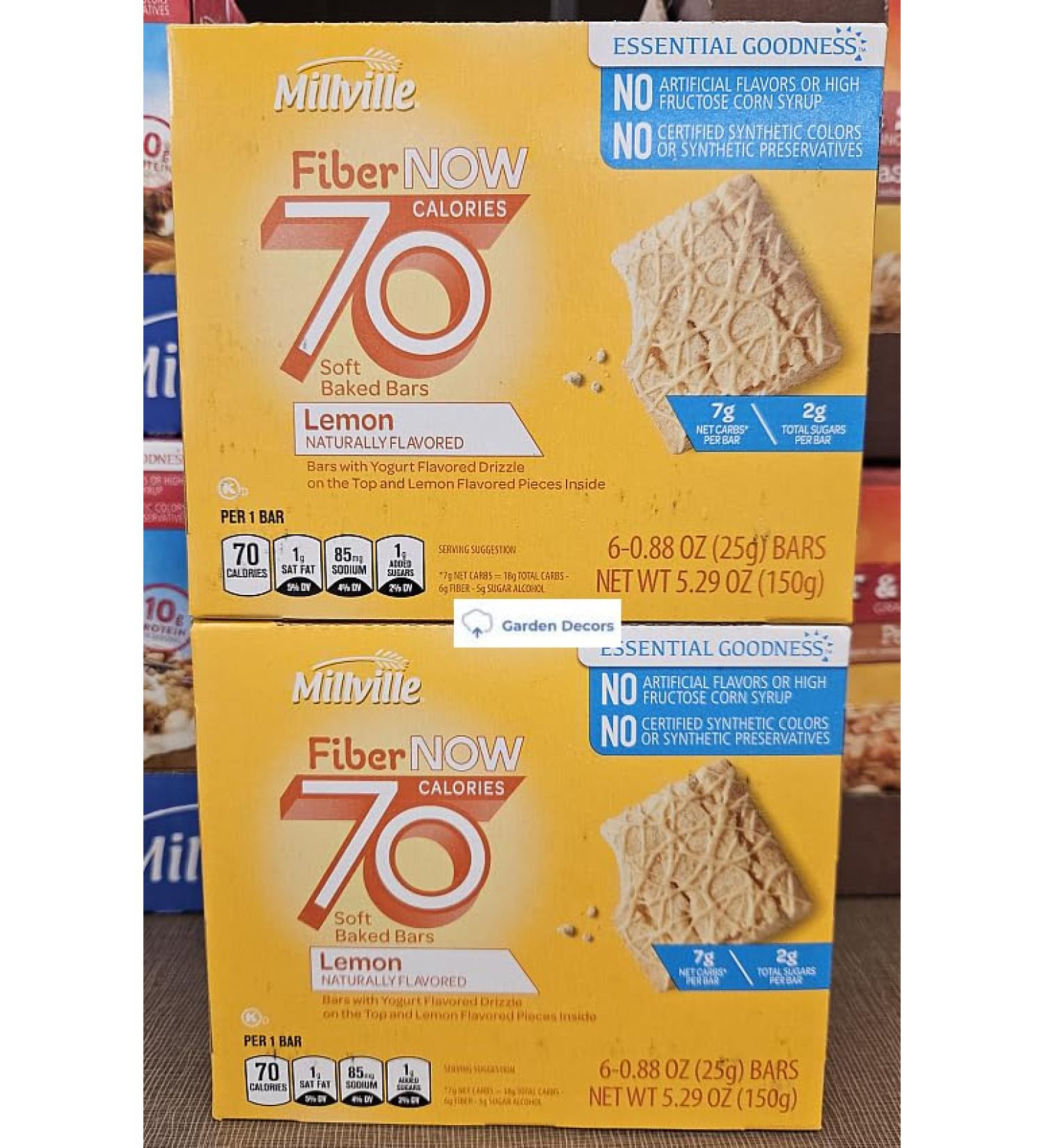 Fiber NOW Millville 70 Calories Soft Baked Bars Lemon 5.29oz 150g (Two Boxes)