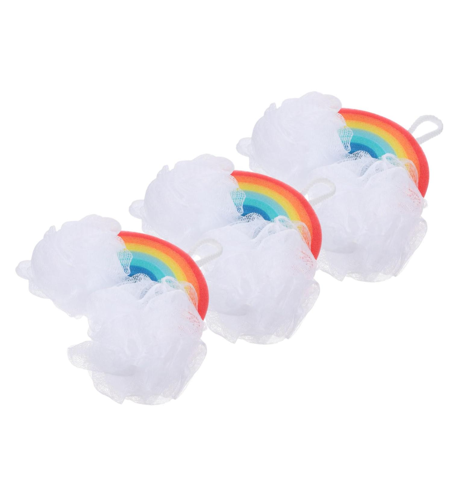 Housoutil 3pcs Rainbow Bath Sponge Set - Exfoliating Bath Balls & Facial Scrubbers for Infants & Adults - Colorful Shower Poufs for Soft Skin Care - Buy Online on GoSupps.com