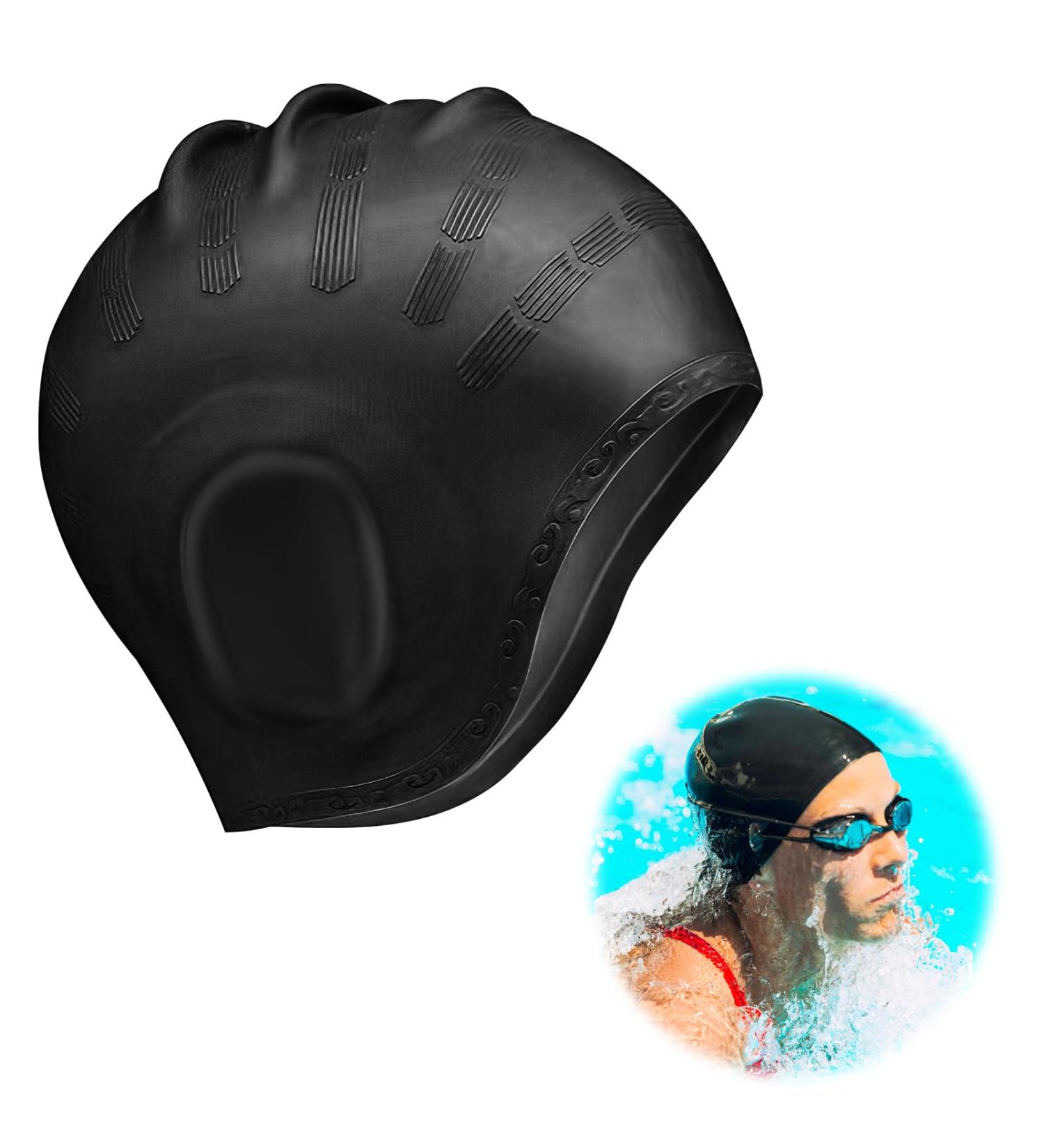 3D Waterproof Bathing Cap for Men Women & Kids | Swimming Cap for Short & Long Hair - Black - Buy Online on GoSupps.com