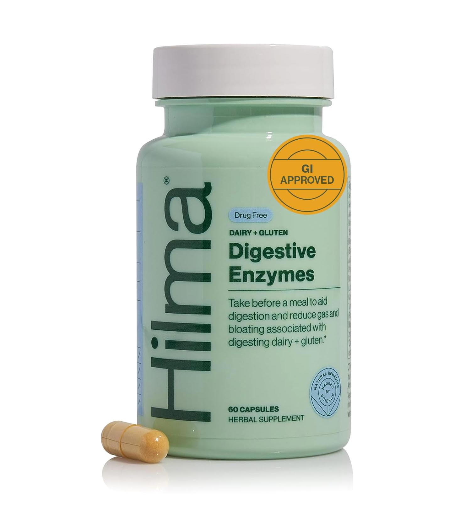 Hilma Digestive Enzymes for Women Bloating Relief with Turmeric Dandelion Root and Gluten Digestive Enzymes Natural Gluten and Dairy Relief Pills 60 Vegan Capsules Digestive Enzymes - 60 Count - Buy Online on GoSupps.com