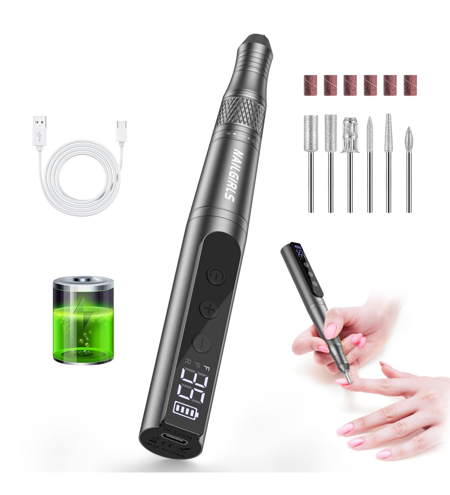 NAILGIRLS Professional Rechargeable Electric Nail Drill - 35000 RPM Adjustable Speed E File for Acrylic Nails and Gel - Ideal for Beginners - Buy Online on GoSupps.com