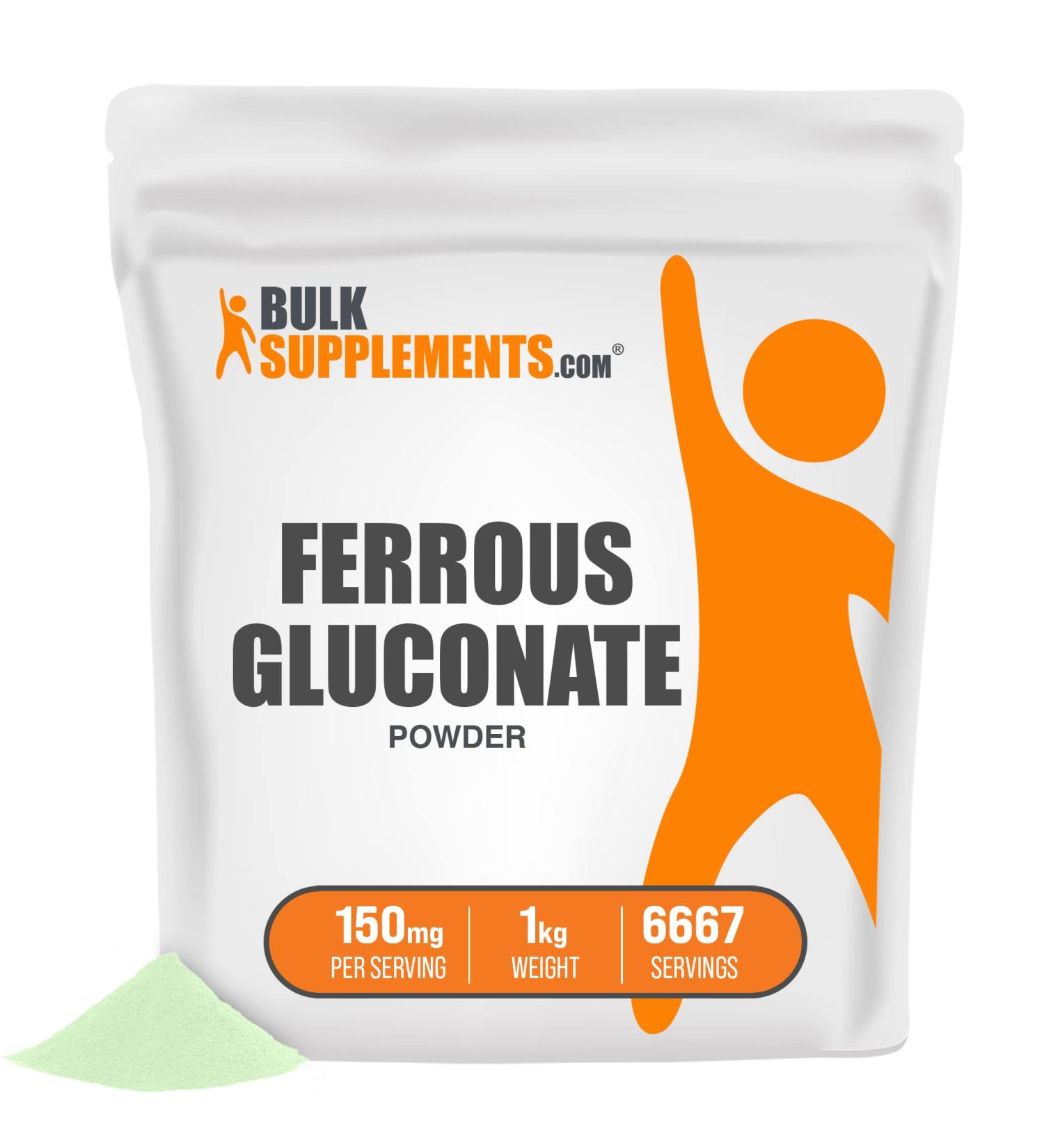 Ferrous Gluconate Powder - Iron Supplement for Men & Women - 1kg (2.2lbs) - BulkSupplements.com - Buy Online on GoSupps.com