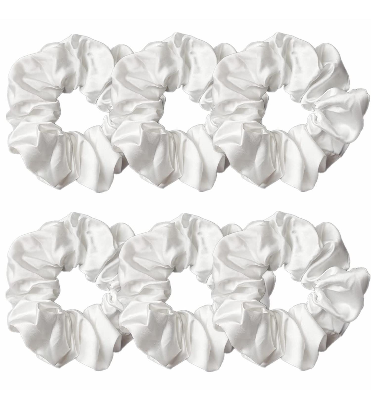 Satin Silk Hair Scrunchies Set - 6 Pcs Soft Hair Ties & Accessories for Women and Girls | 4.2 Inch Pure White Hair Bands - Buy Online on GoSupps.com