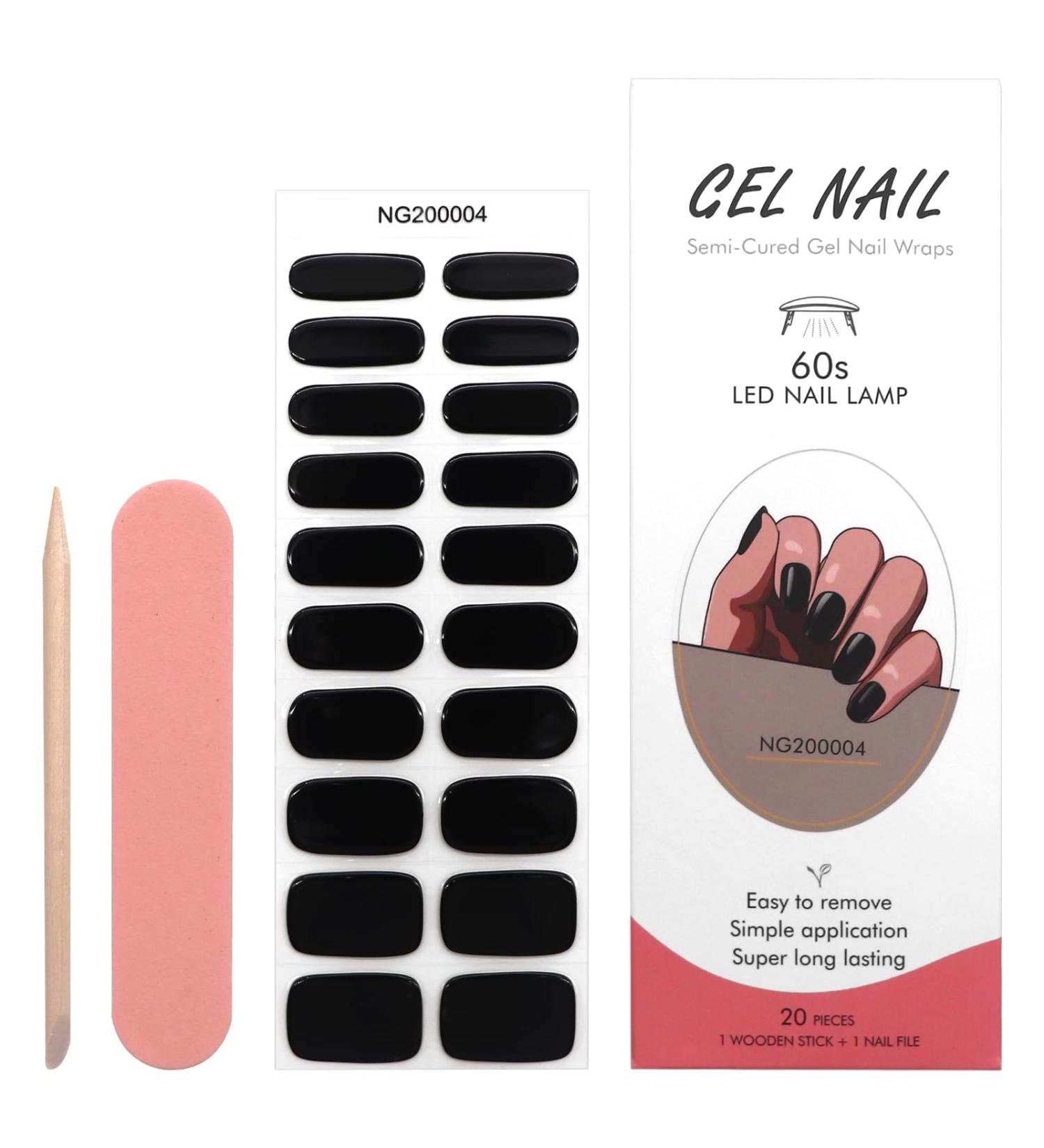 Gel Nail Stickers Semi Cured Gel Nails Wraps Set - 20 Pc. Salon Quality Manicure & Pedicure Kit - Black - Buy Online on GoSupps.com