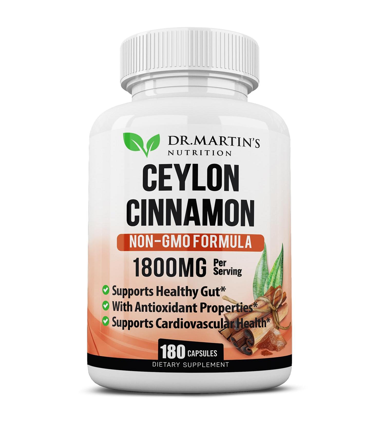 1800mg Organic Ceylon Cinnamon Capsules | 180 Count | Supports Joints Healthy Inflammatory Responses Antioxidant & Cardiovascular Health | Non-GMO & Gluten Free Supplement - Buy Online on GoSupps.com