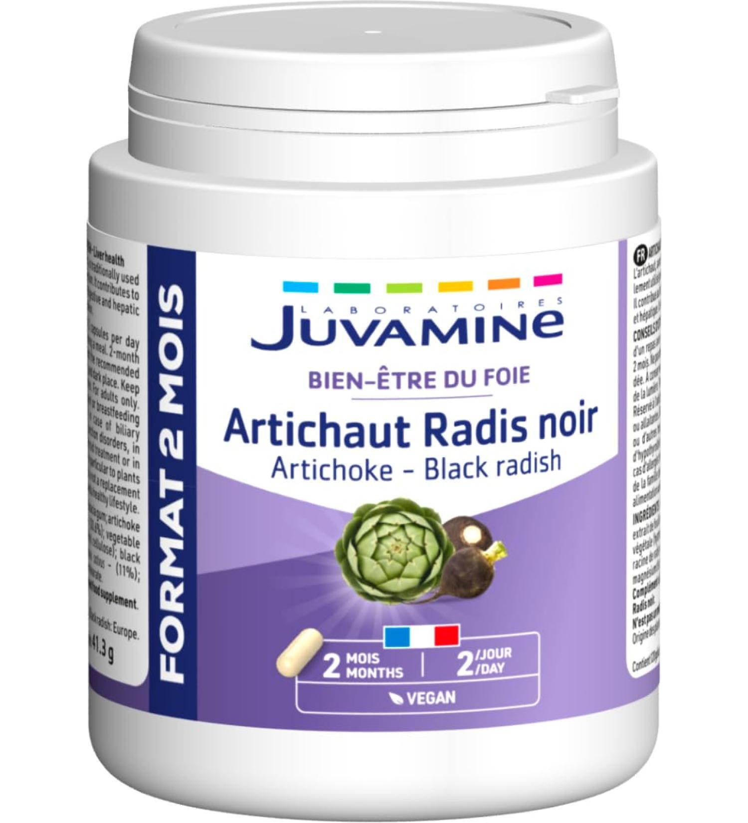 JUVAMINE - Artichoke and Black Radish - Liver Wellness - Contributes to the proper functioning of the Digestive and Hepatic System - 2 Month Format - 120 Capsules of vegetable origin - Buy Online on GoSupps.com