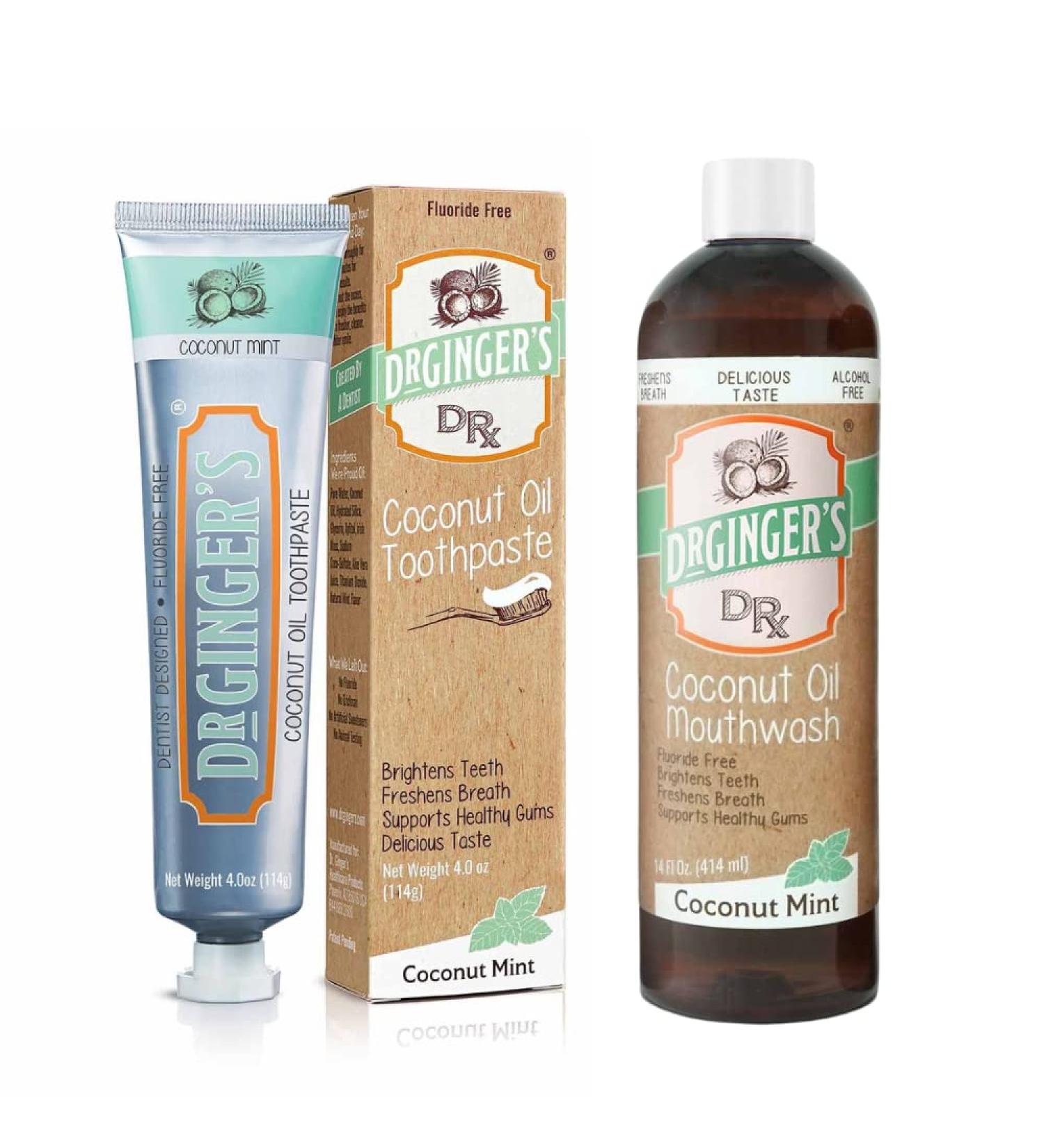 Dr. Ginger's Coconut Oil Care Bundle: All-Natural Toothpaste & Mouthwash for Fresh Breath, Gum Health, and Brightening - Coconut Mint Flavor - Buy Online on GoSupps.com