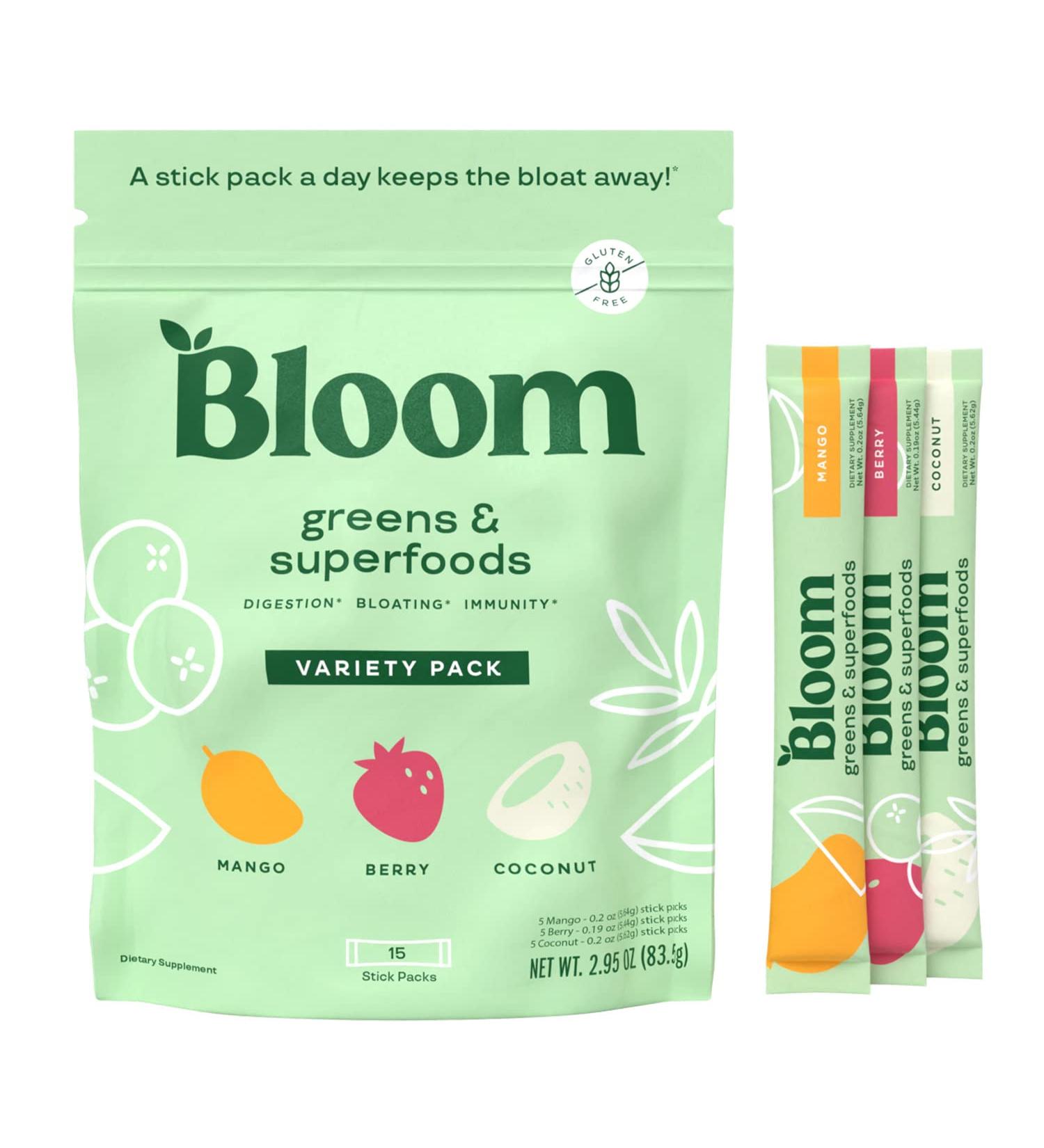 Bloom Nutrition Green Superfood Stick Packs - Organic Spirulina and Chlorella Mix with Probiotics and Antioxidants - 2.95 Oz Variety Pack - Buy Online on GoSupps.com