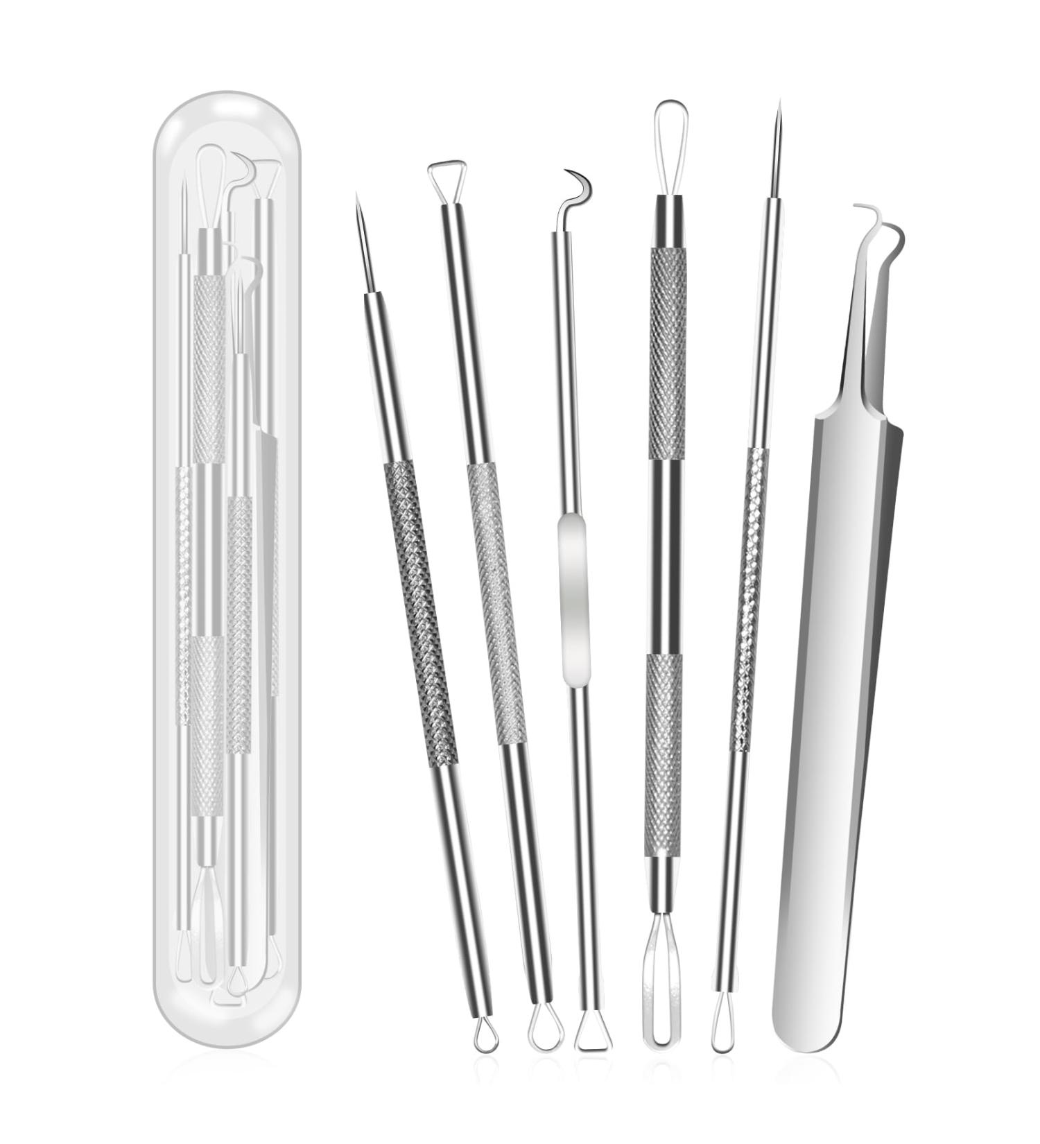 Fangze Blackhead Remover Tool Kit - 6 Pcs Pimple Popper Tool Kit Set Professional Blackhead Extractor for Face Nose (Silver) - Buy Online on GoSupps.com