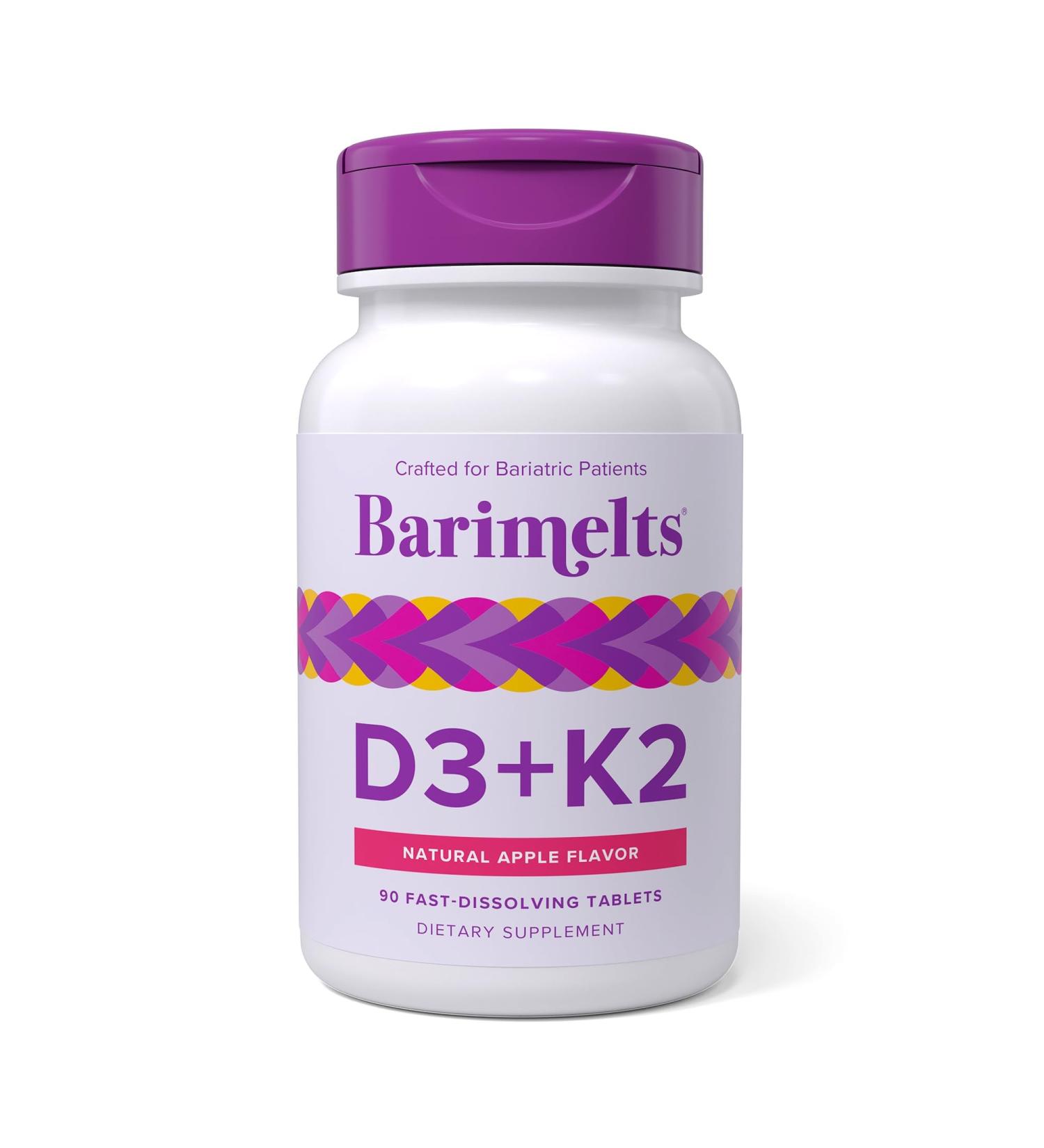 BariMelts Vitamin D3 K2-90 Fast-Dissolving Tablets (3-Month Supply) - Bariatric Vitamins for Women with Vitamin D3 5000 IU and K2 as MK-7 Natural Apple Flavor - Buy Online on GoSupps.com