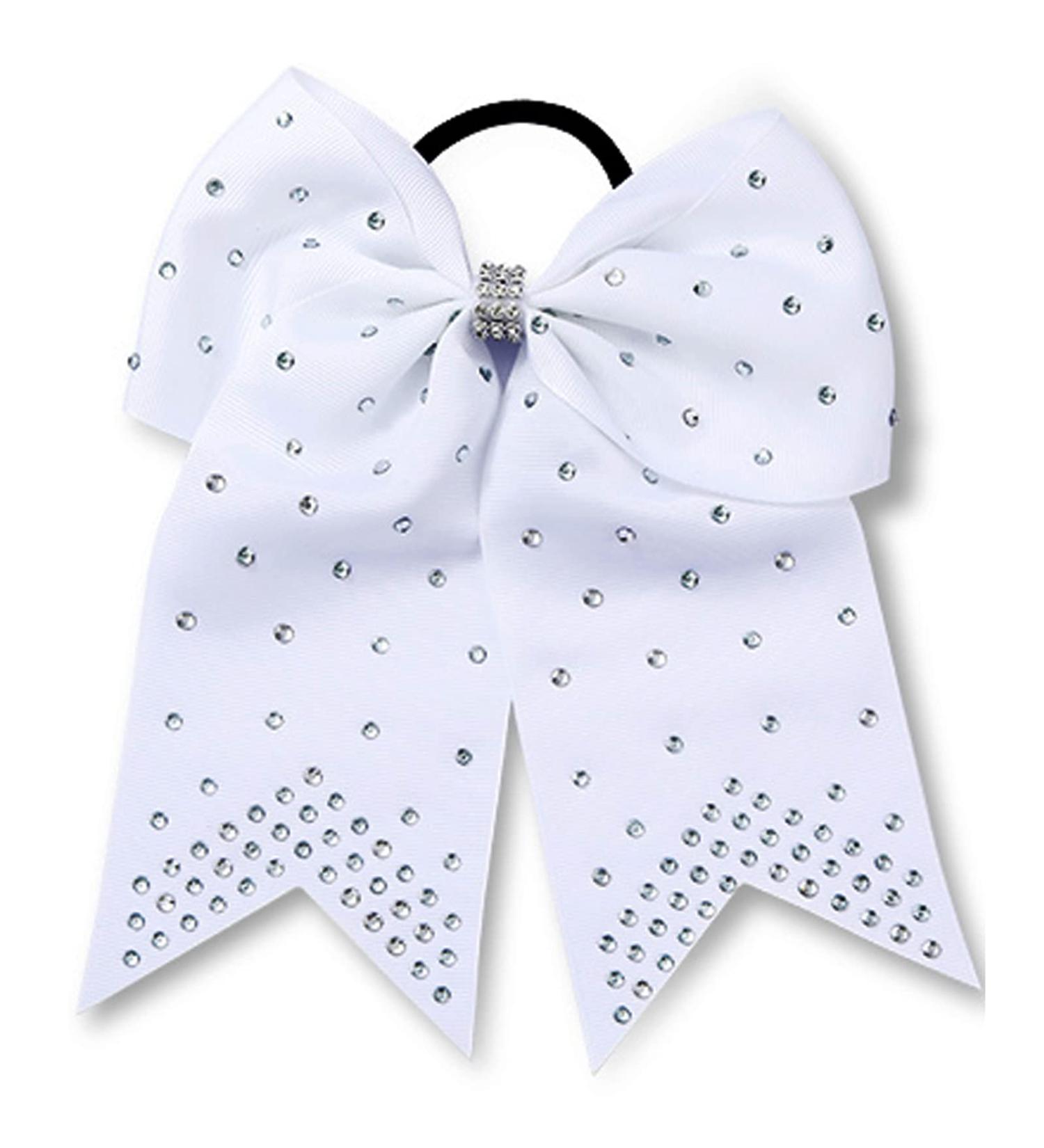 12pcs Jumbo Cheerleader Bows with Rhinestones - 7 Inch Ponytail Holder Hair Bows for Teen Girls - Softball Cheerleader Sports - White - Buy Online on GoSupps.com