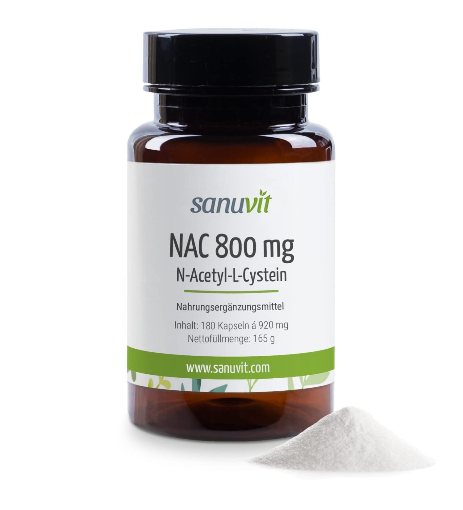 Sanuvit NAC 800 mg - High Dose N-Acetyl-L-Cysteine Capsules | 180 Count | Vegan High Bioavailability | Made in Austria - Buy Online on GoSupps.com