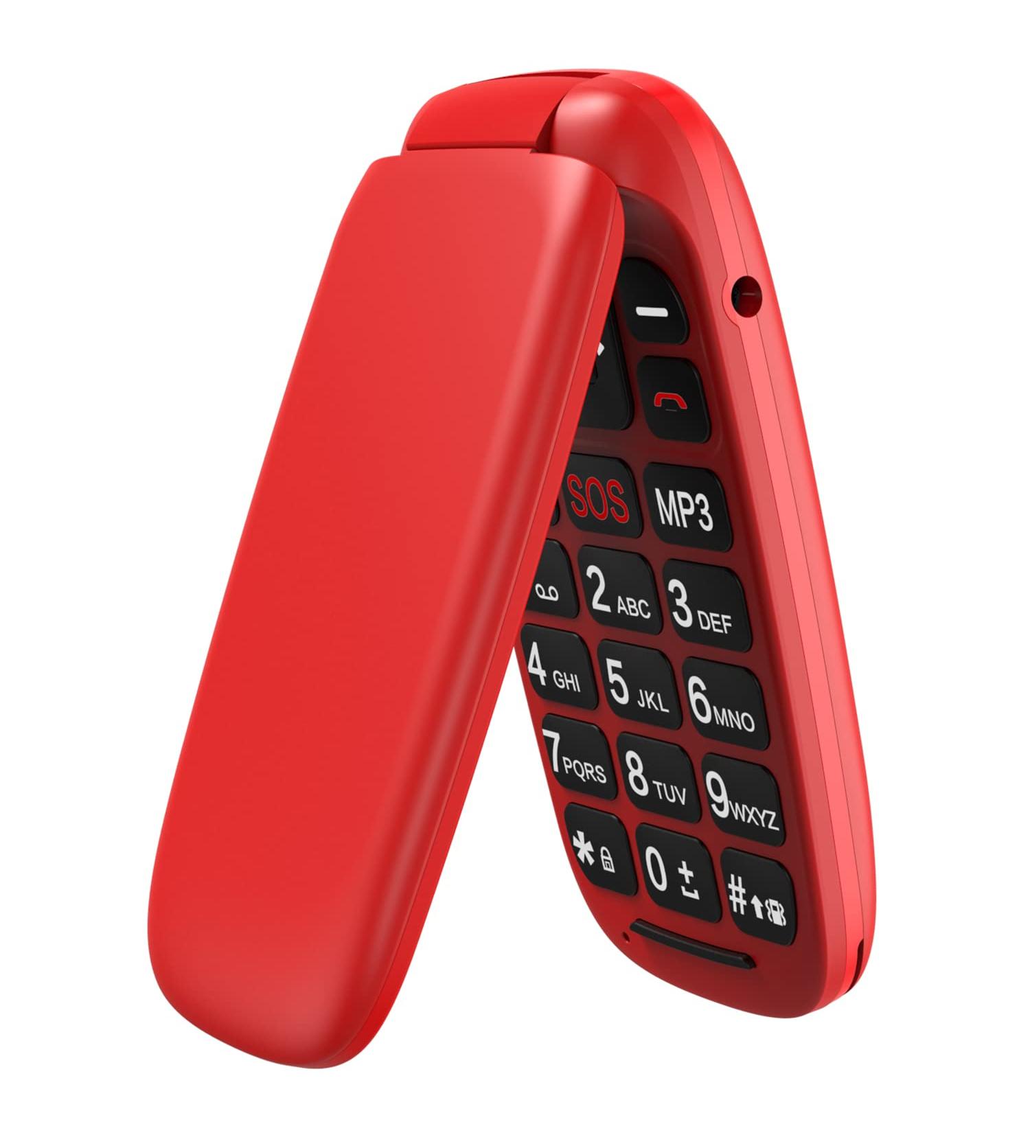 USHINING GSM Senior Flip Phone - Large Button Emergency Call 1.77 Color Display - No Contract - Red - Buy Online on GoSupps.com