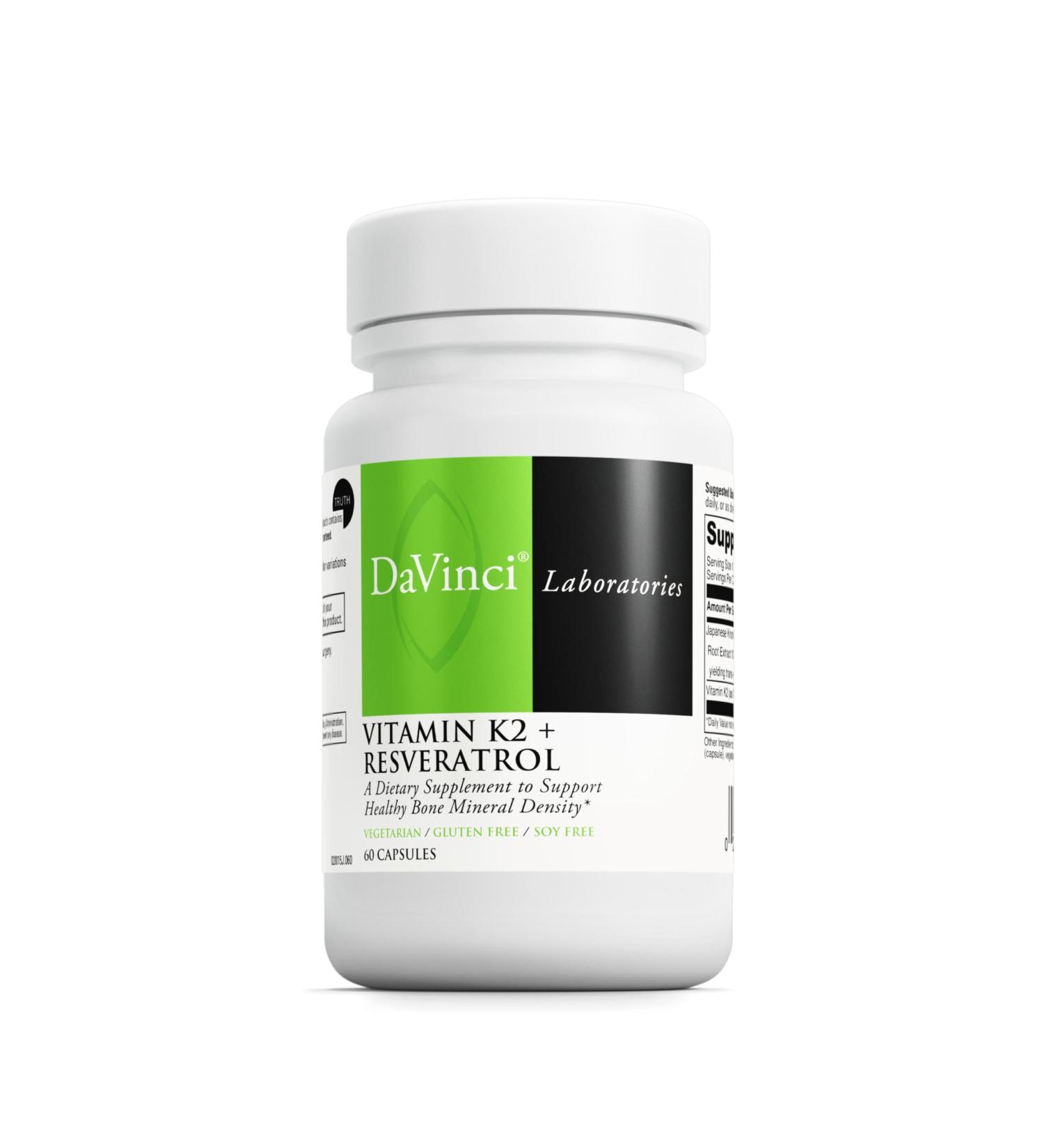 Davinci Labs Vitamin K2 & Resveratrol - Bone Health & Cardiovascular Supplement with Antioxidant Support* - Vegetarian Gluten-Free & Soy-Free - 60 Capsules - Buy Online on GoSupps.com