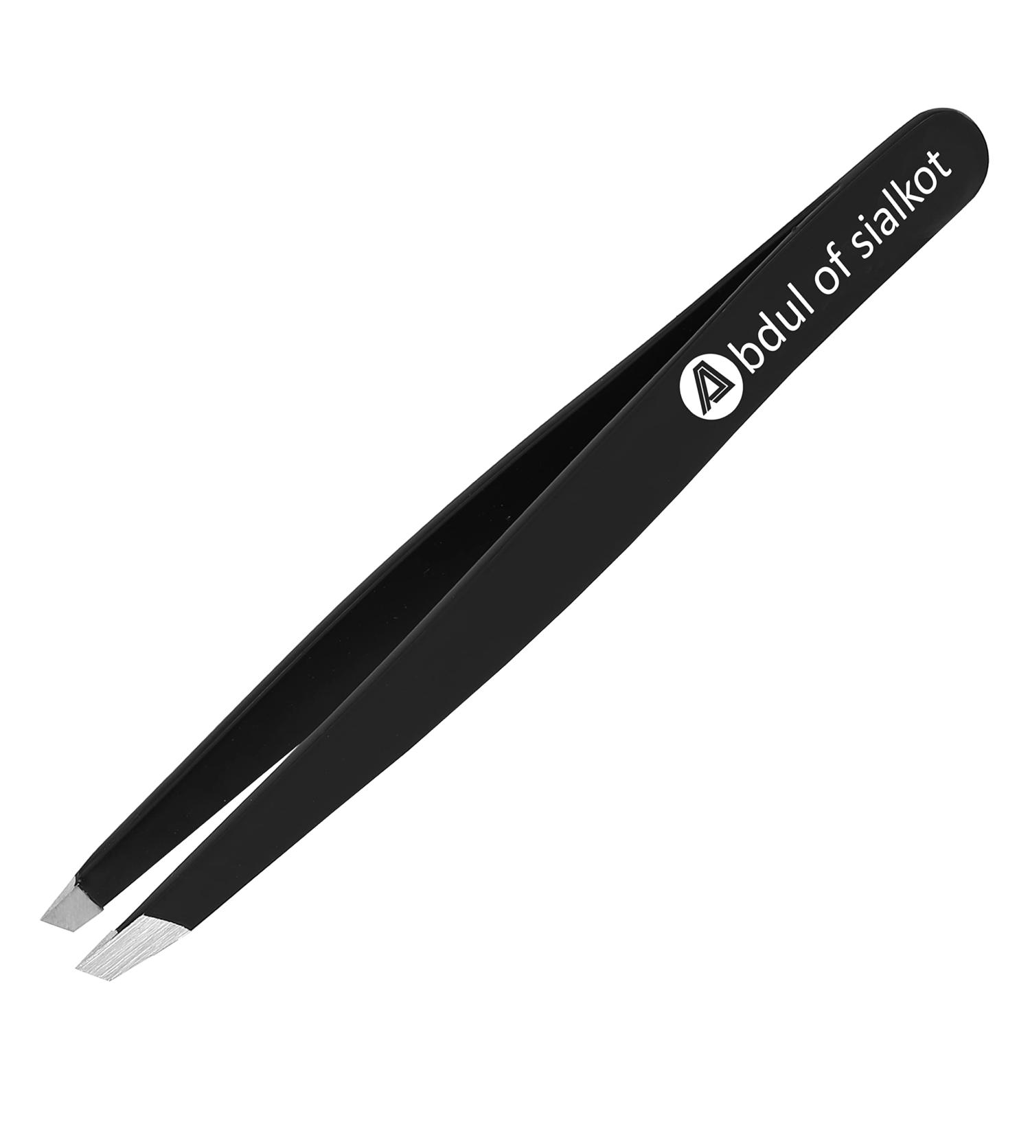 Abdul of Sialkot Slant Tip Stainless Steel Eyebrow Tweezers - Professional Precision for Women & Men - Perfect for Brow & Facial Hair - Pack of 1 (Black) - Buy Online on GoSupps.com