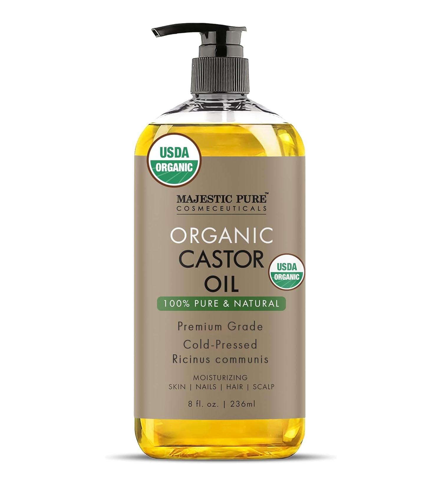Buy Majestic Pure USDA Organic Castor Oil - 100% Pure Cold Pressed Hexane Free - Stimulate Hair Eyelash & Eyebrow Growth - Nourishing Body & Carrier Oil - 8 Fl Oz - Buy Online on GoSupps.com