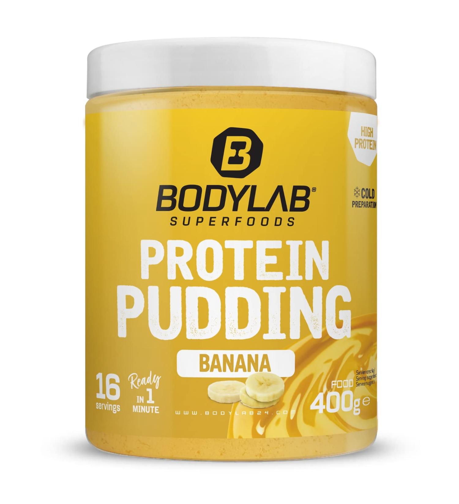 BODYLAB24 Protein pudding (400g) banana powder based on whey protein preparation for 1 minute can be mixed with cold milk 24g protein at only 200kcal per portion gluten -free banana 400 g (1 Pack)