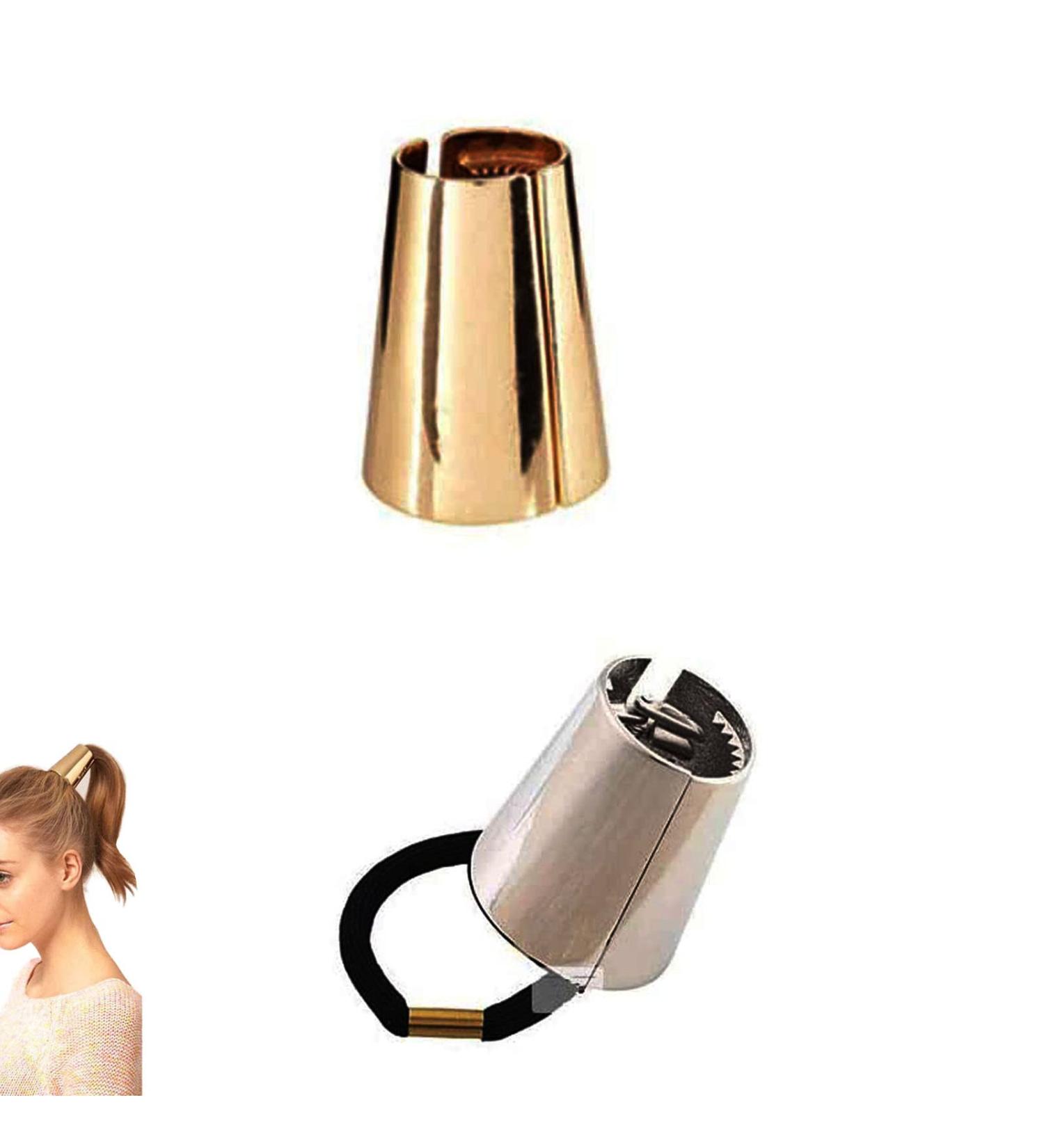 Stylish Metal Circle Hair Cuff & Elastic Hair Bands - Ponytail Accessories for Women & Girls (Silver & Gold) - Buy Online on GoSupps.com