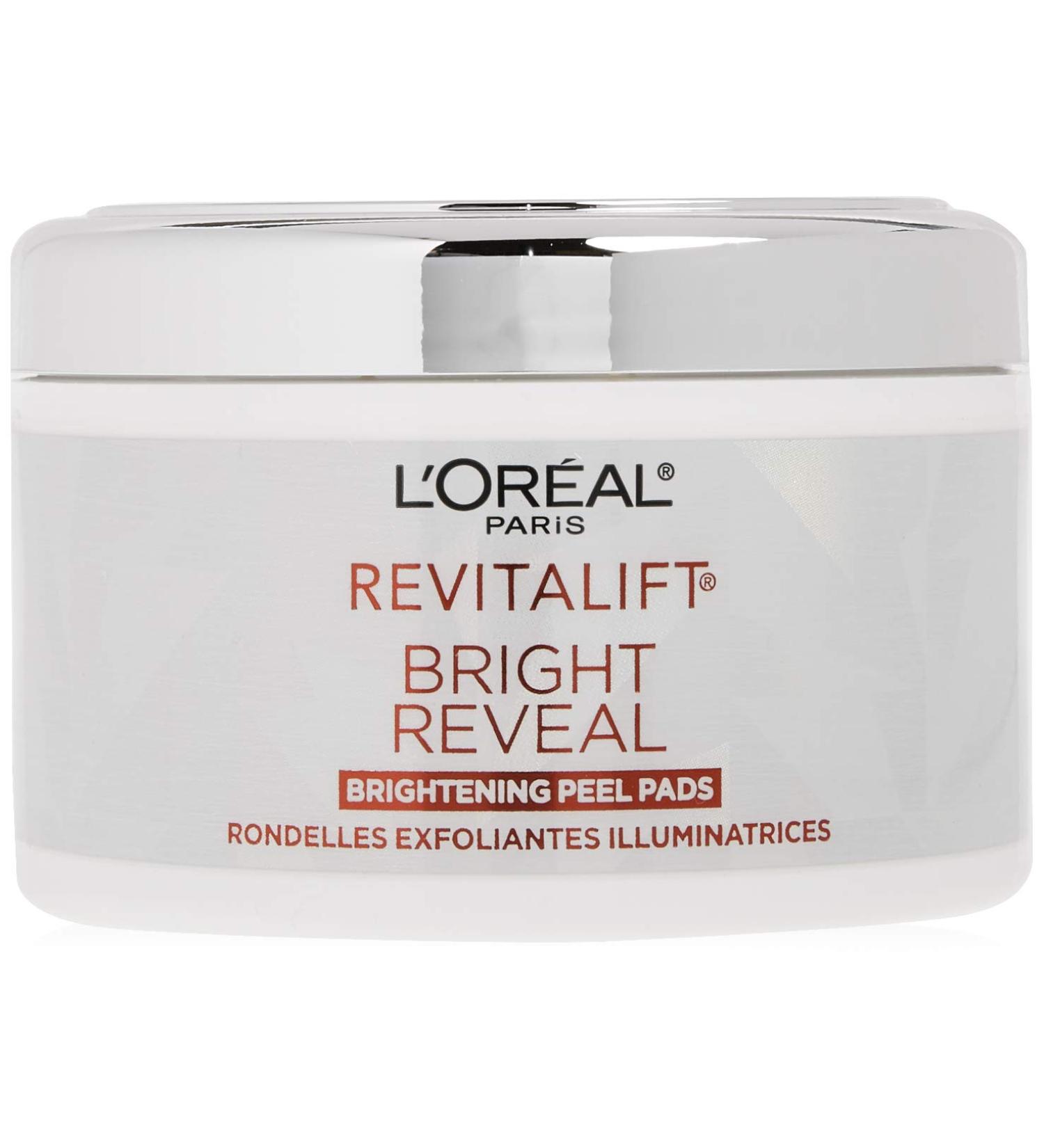 L'Oreal Paris Revitalift Bright Reveal Anti-Aging Peel Pads | Glycolic Acid Exfoliating Pads | Reduce Wrinkles & Brighten Skin | 30 Count - Buy Online on GoSupps.com