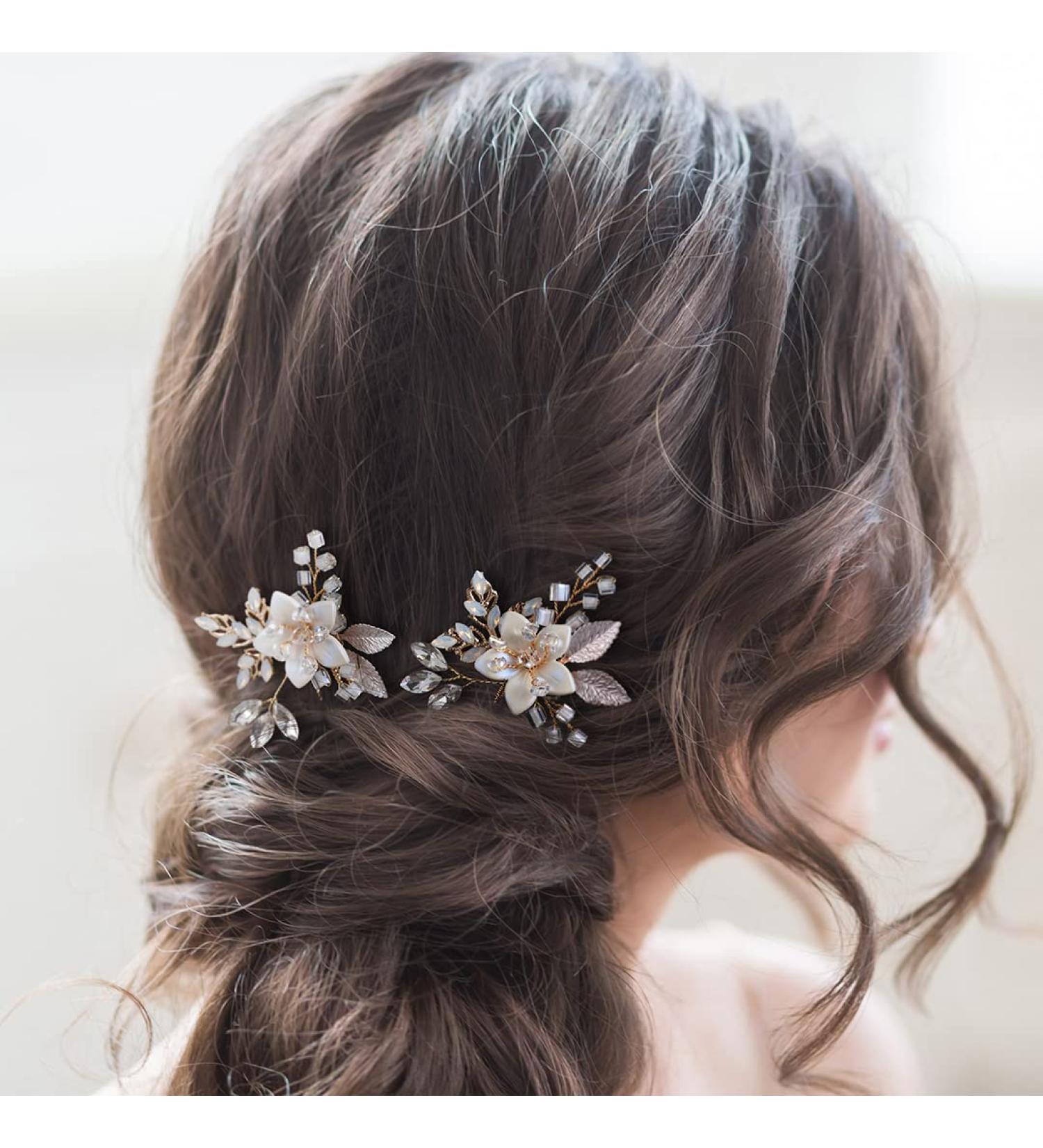 SWEETV Handmade Beaded Wedding Hair Pins | Bridal Hair Accessories for Wedding | Brides & Bridesmaids Hair Pieces - Buy Online on GoSupps.com