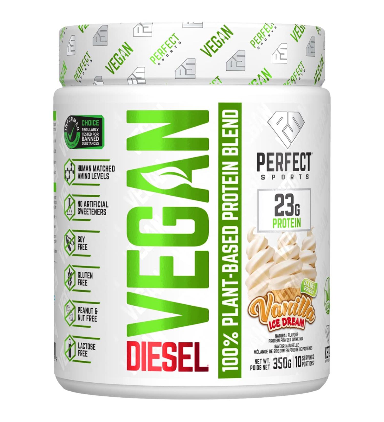 PERFECT Sports - DIESEL Vegan 100% Plant-Based Protein Powder Vanilla Ice Dream (10 Servings 350g) Vanilla Ice Dream 350 g (Pack of 1) - Buy Online on GoSupps.com