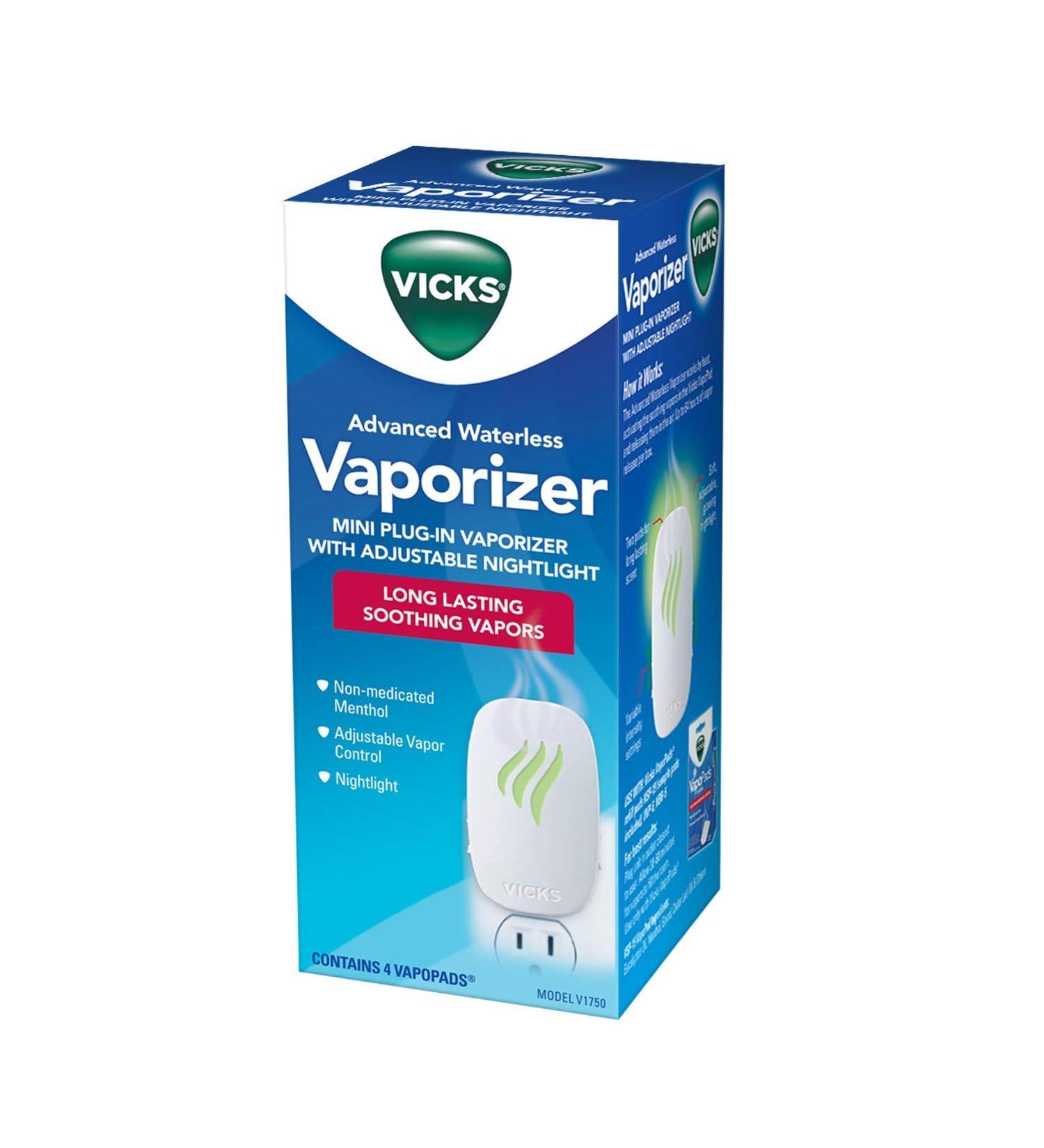 Vicks Advanced Soothing Vapors Mini Waterless Vaporizer With Nightlight, V1750, Pack of 2