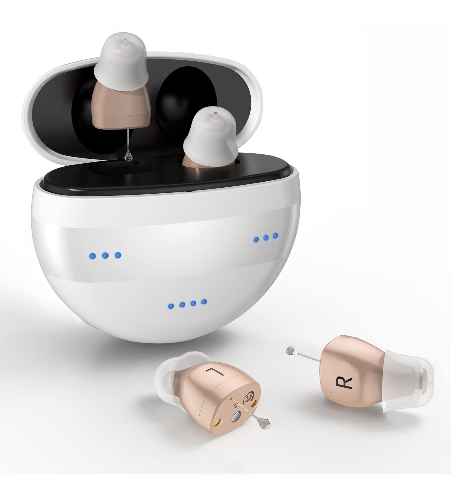 Rechargeable Hearing Aids for Seniors & Adults - Small Completely-in-Canal Digital Amplifier - Volume Control - Assist Devices in White&Black - Buy Online on GoSupps.com