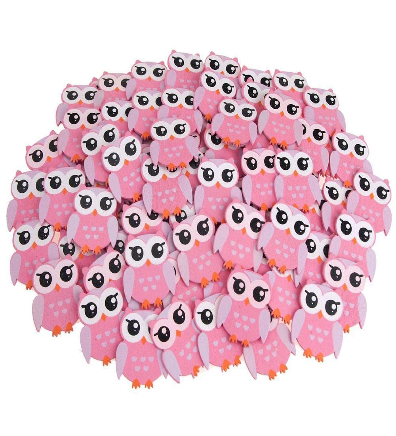 Homeford Small Owl Animal Wooden Baby Favors Pink 1-1/4-Inch 100-Pack