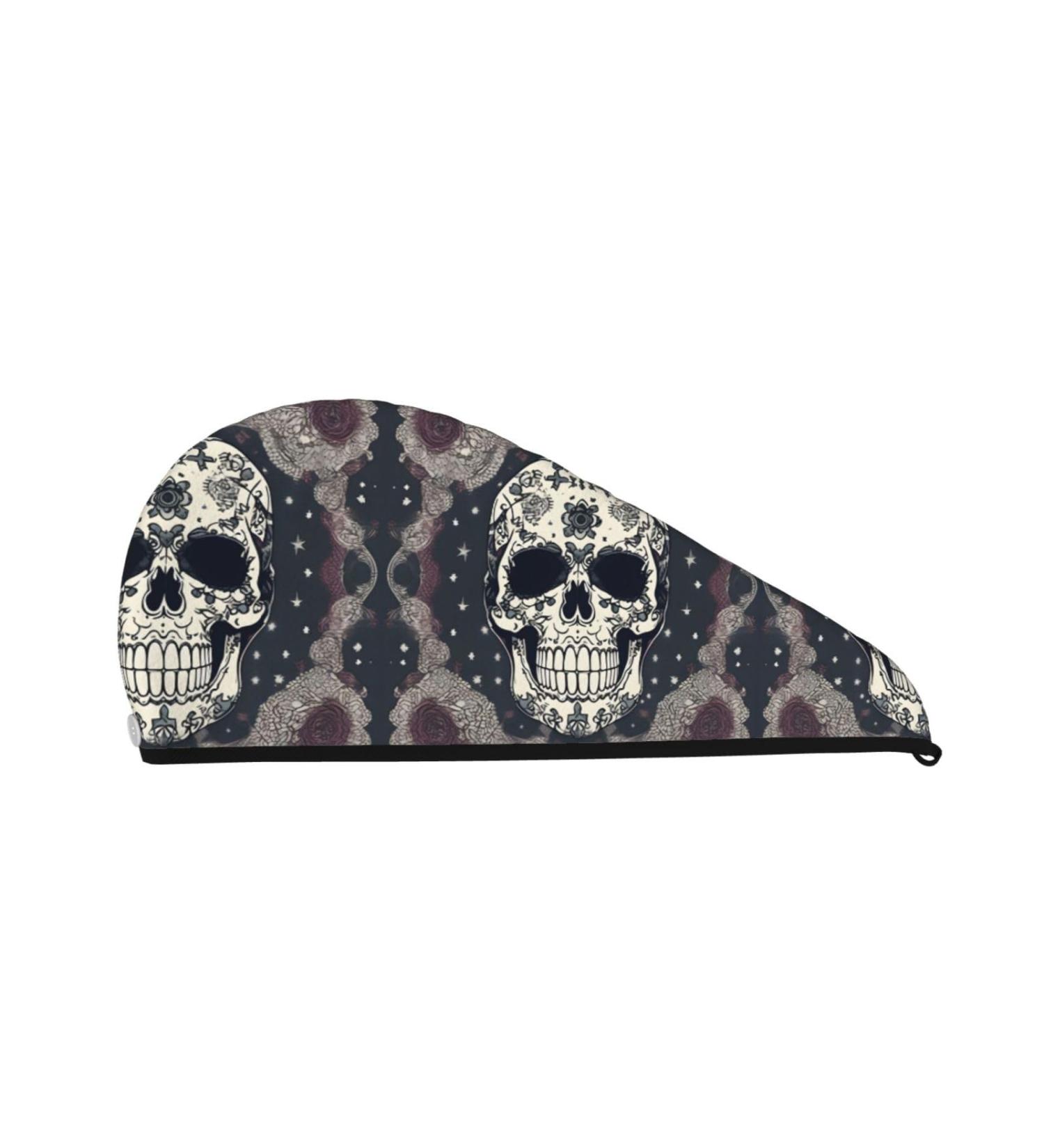 Skull Yoga Floral Coral Velvet Hair Cap - Dry Curly Long & Thick Hair Anti-Frizz Buttons - Buy Online on GoSupps.com