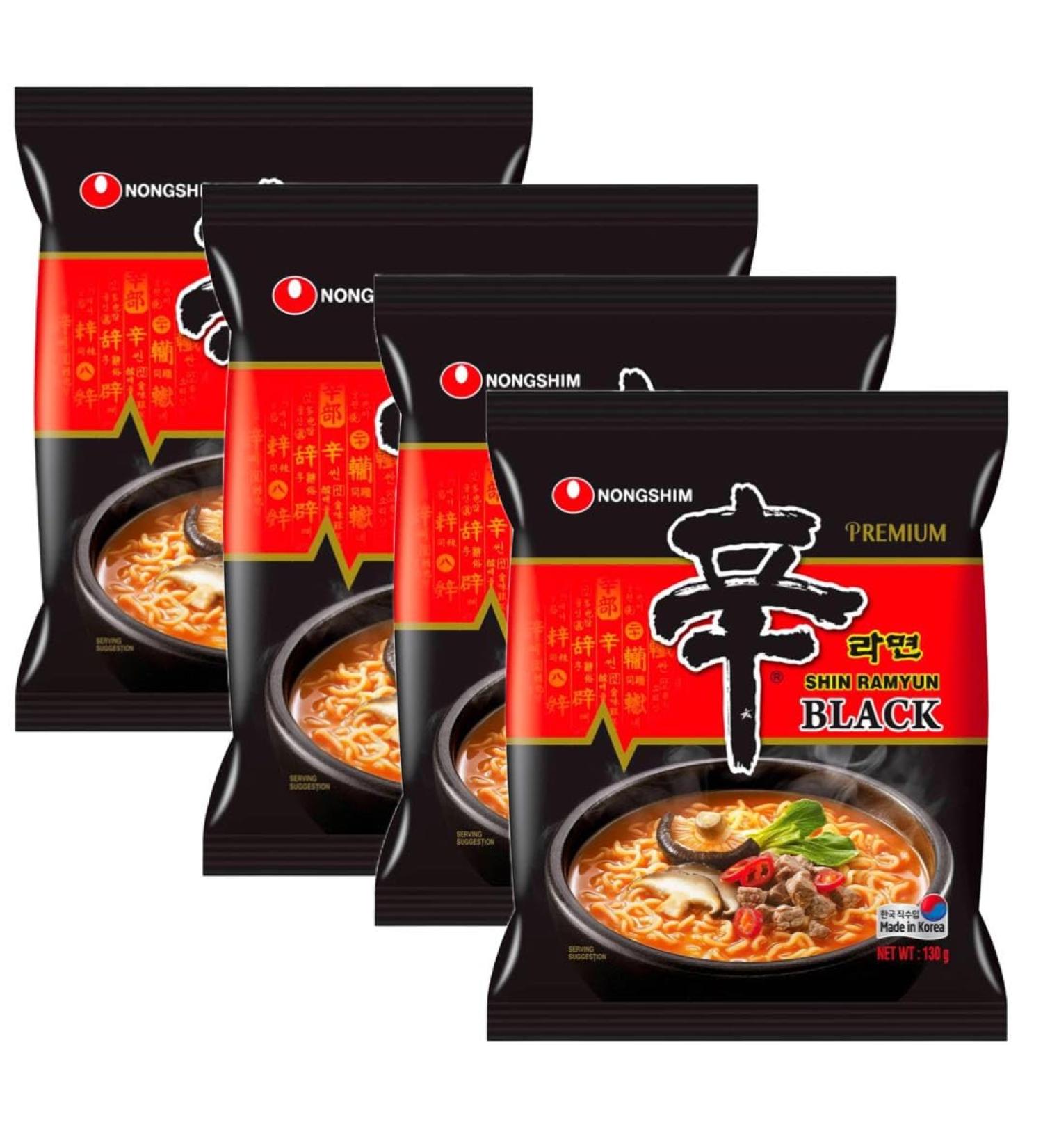 Nong Shim SHIN BLACK Ramyun Korean Premium Spicy Ramen Noodles 130g (Pack of 4) HALAL - Buy Online on GoSupps.com
