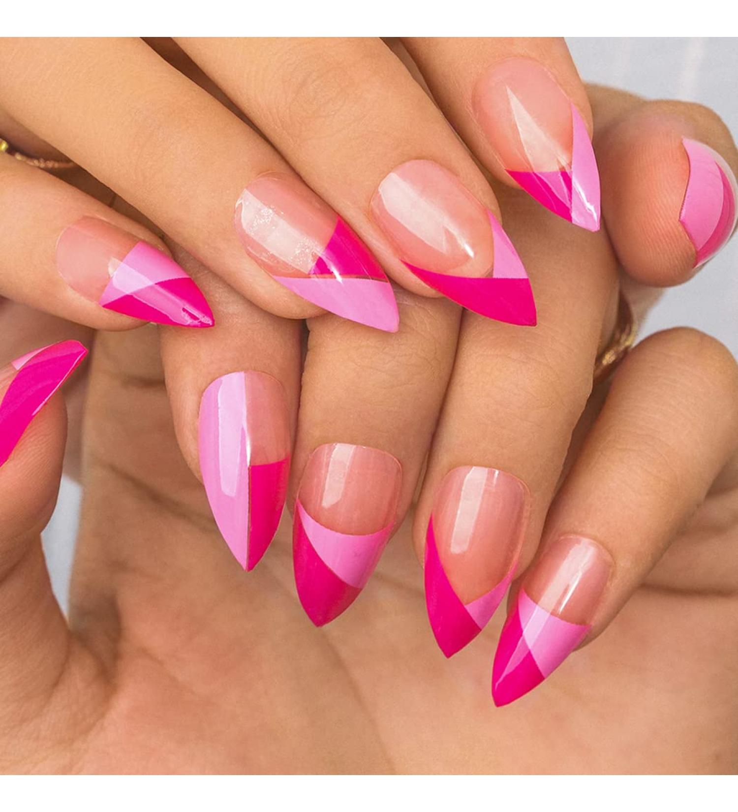 Sethexy Pink French False Fingernails - 24 Glossy Acrylic Nail Tips for Women & Girls | Perfect Press-On Nail Art - Buy Online on GoSupps.com