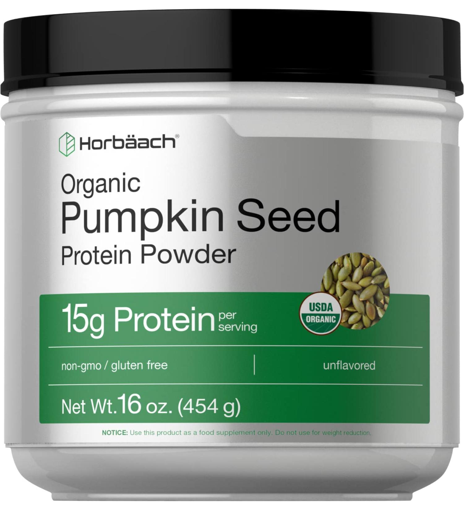 Organic Pumpkin Seed Protein Powder 16 oz | Vegetarian, Gluten Free, Non-GMO | Keto & Paleo Supplement | 15g Protein | Horbaach - Buy Online on GoSupps.com