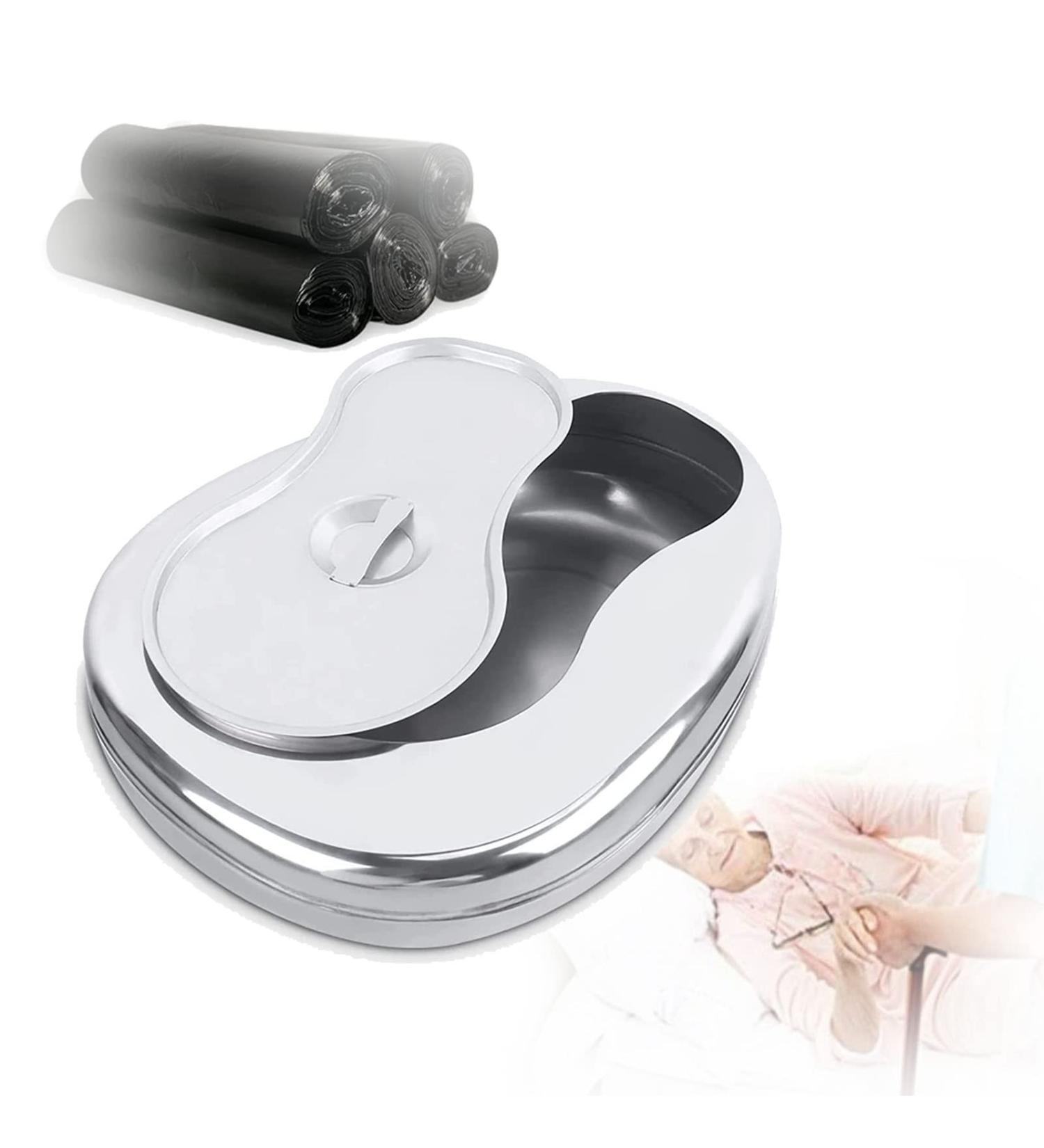 Stainless Steel Bed Pans Bedpans with Lid Spill Proof for Bed Bound Patient Bed Pans for Elderly Females and Male (Give 5 * rolls cleaning bags) - Buy Online on GoSupps.com