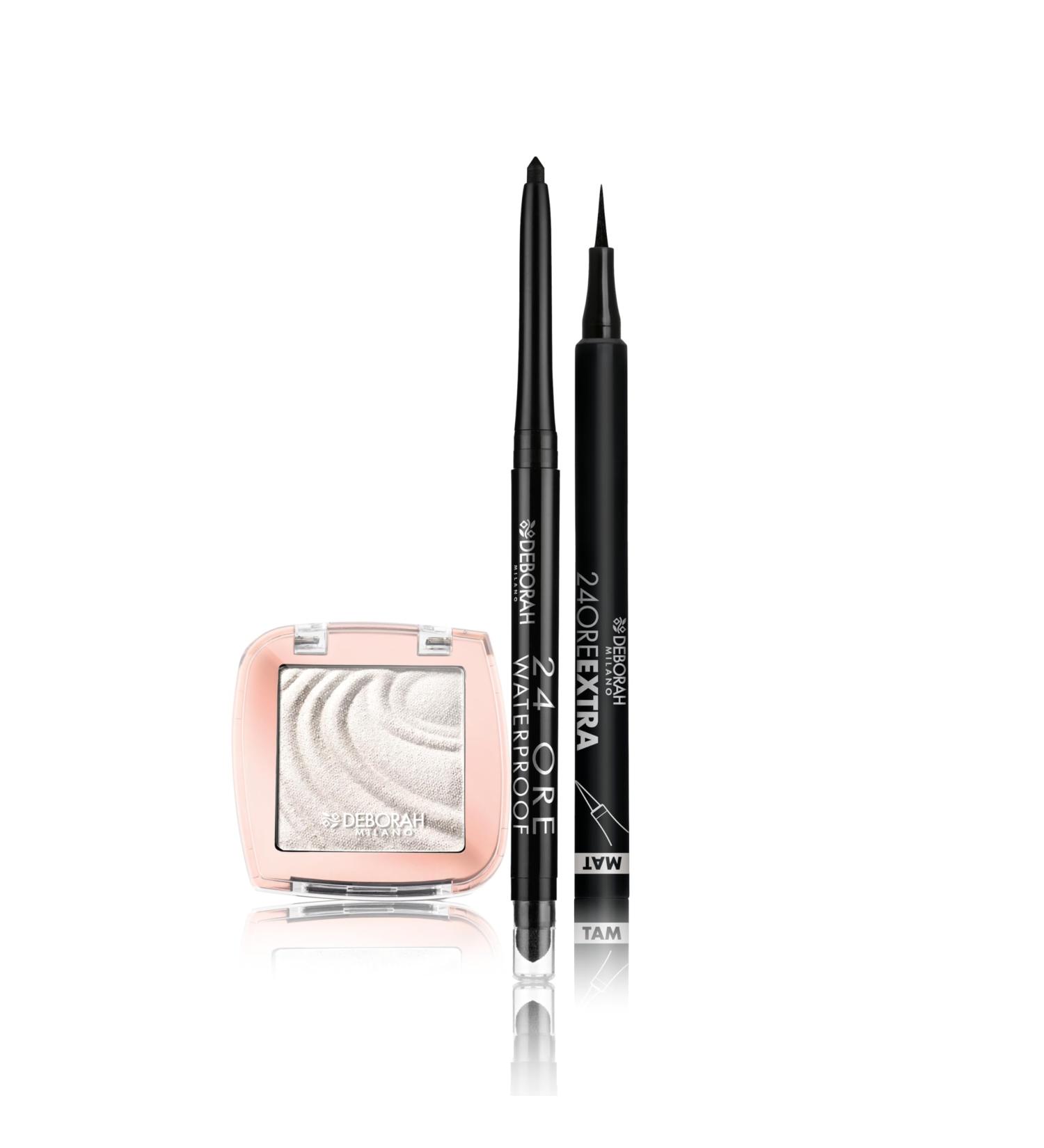  DEBORAH Deborah Milano 24-Hour Automatic Eye Makeup Set Waterproof 01 Black Color Lovers 01 Shimmery White Creamy Long Lasting and 24-Hour Eyeliner Pen Extra Matte - Buy Online on GoSupps.com