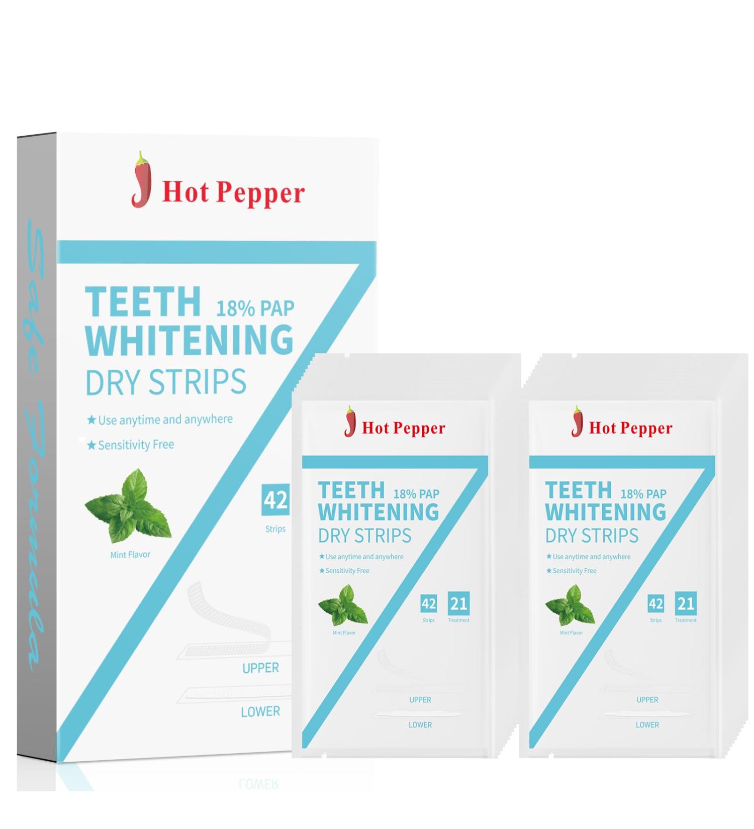 Hot Pepper Teeth Whitening Strips | 42 Professional Strips for Sensitive Teeth | Peroxide-Free Gentle Whitening Kit - Mint Flavor - Buy Online on GoSupps.com