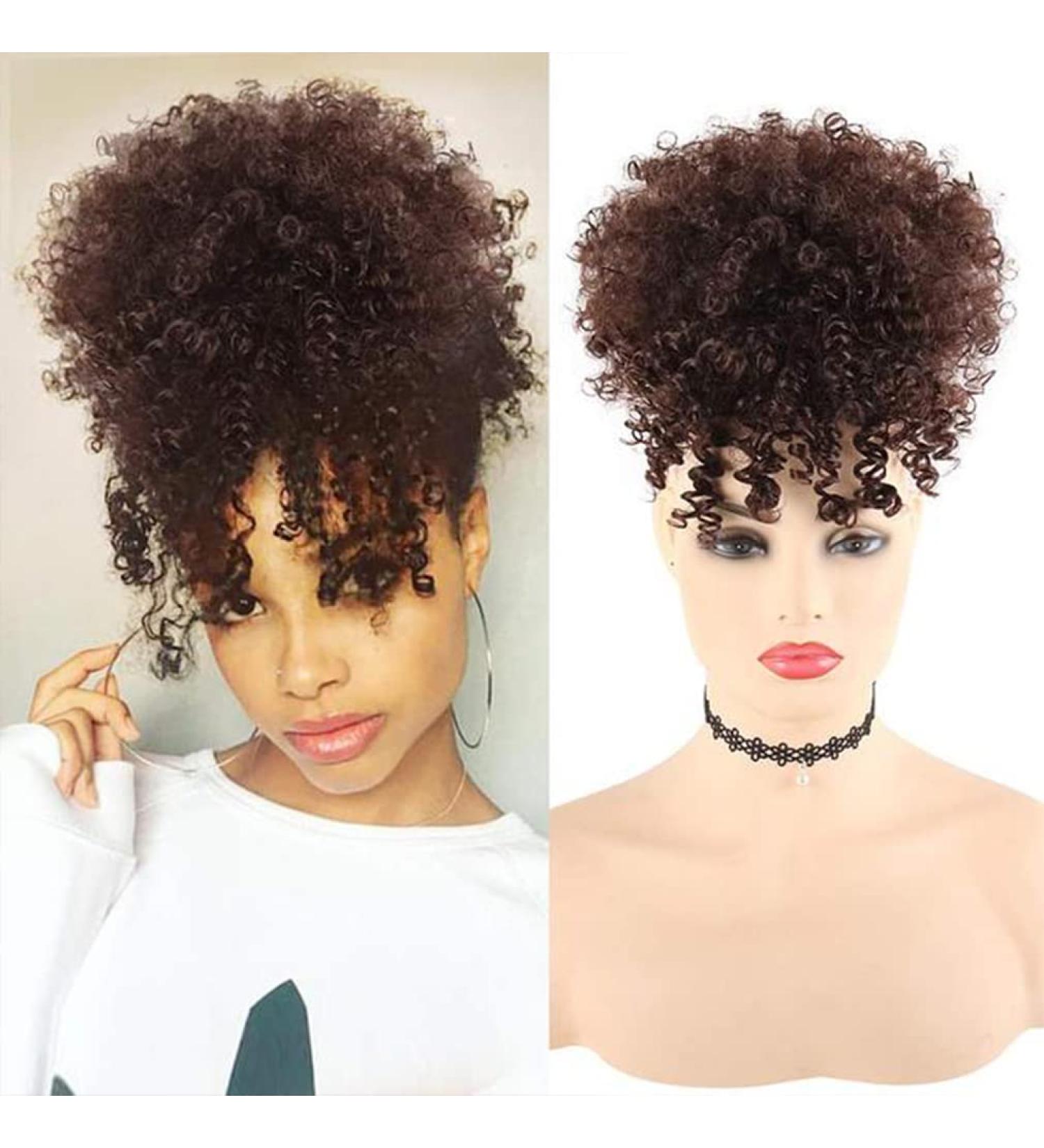 Doren Afro Drawstring Ponytail with Bangs Kinky Curly for Women Synthetic Hair Extensions Clip On Hairpieces 12inch #4 12 Inch #4 - Buy Online on GoSupps.com