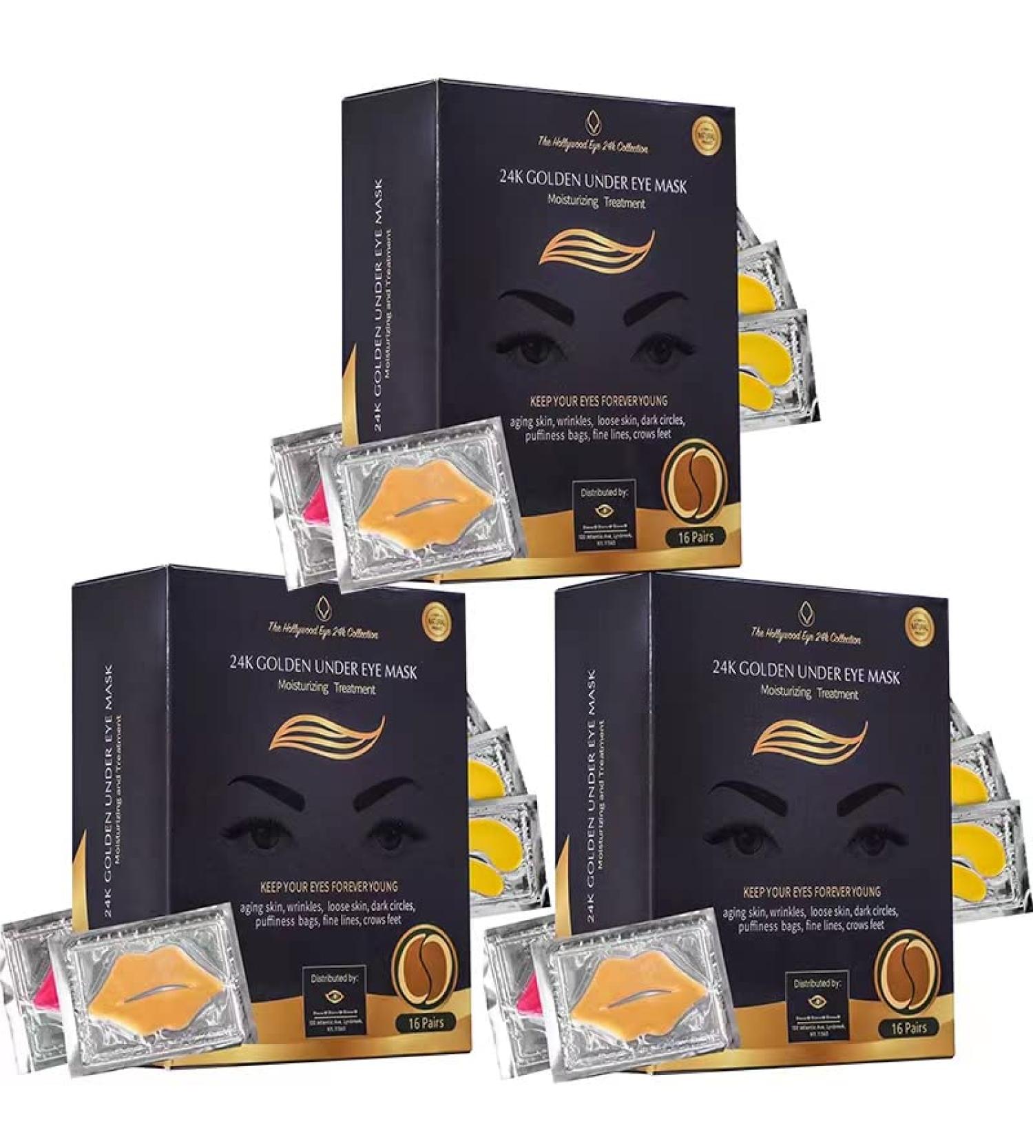 Bisou Bisou Bisou 48 Pairs 24K Gold Under Eye Patches & Lip Mask Set | Dark Circles, Puffiness, Wrinkles | Hydrogel, Collagen Infused - Buy Online on GoSupps.com